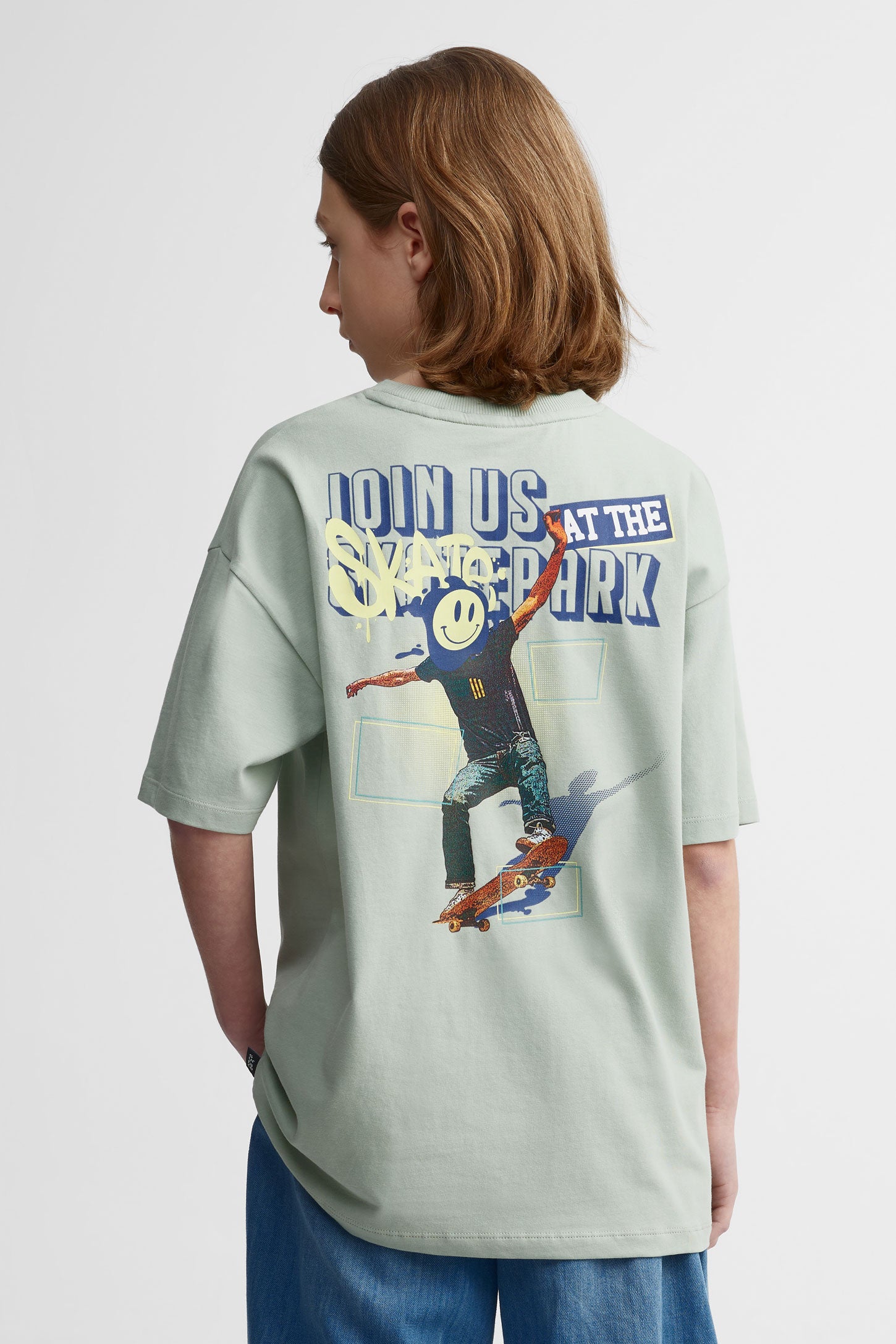 T-shirt col rond coupe surdimensionnée - Ado garçon && VERT