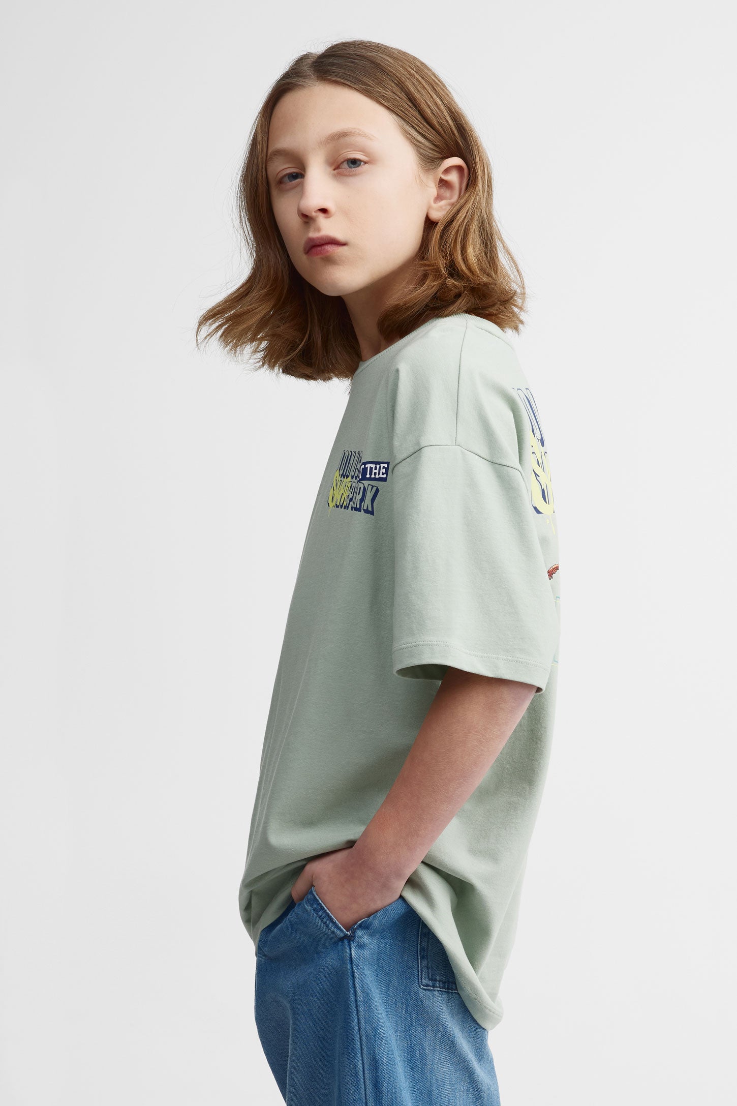 T-shirt col rond coupe surdimensionnée - Ado garçon && VERT