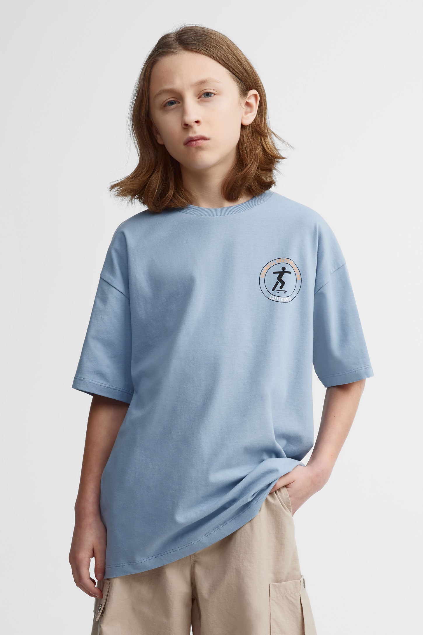T-shirt col rond coupe surdimensionnée - Ado garçon && BLEU