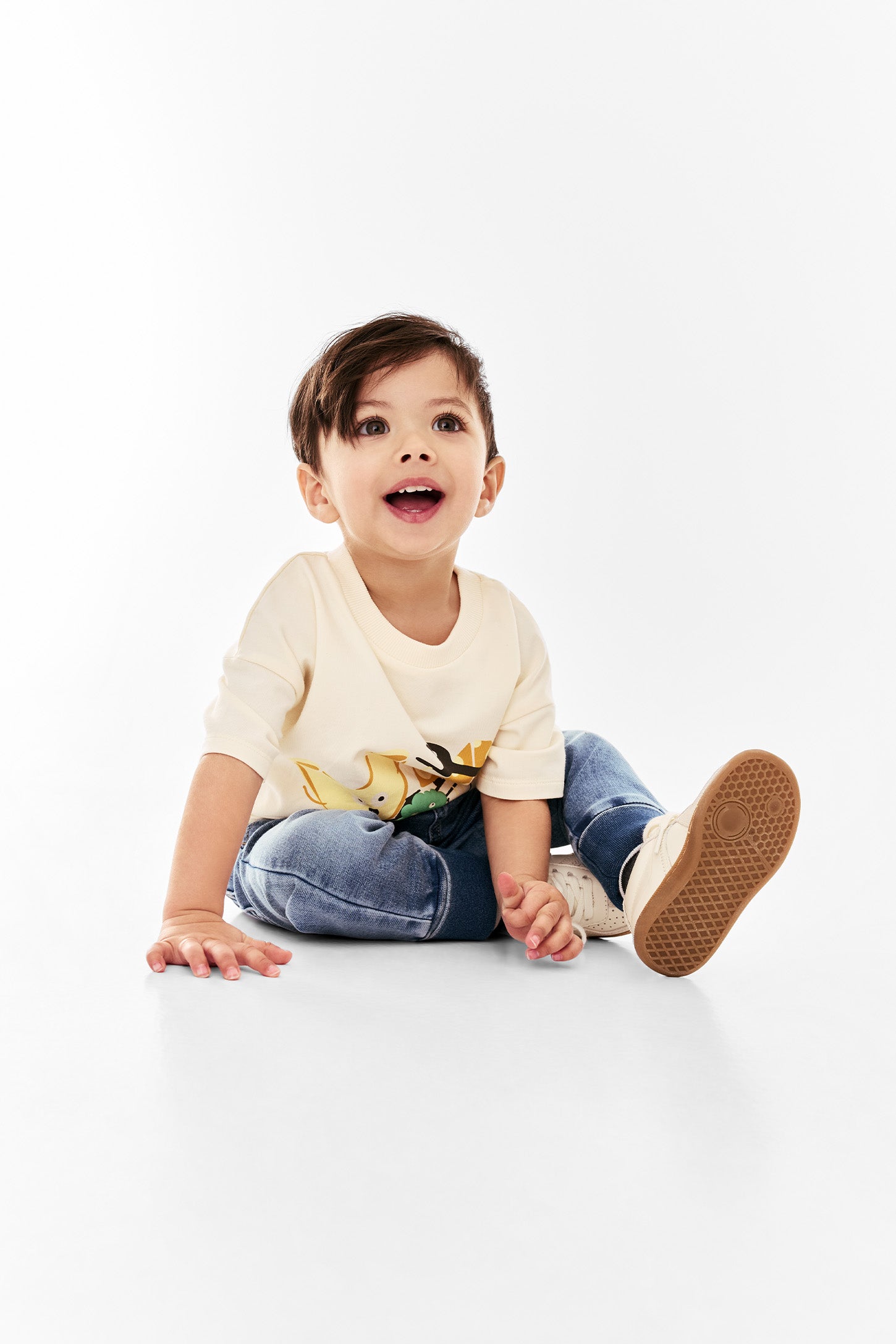T-shirt col rond en coton - Bébé garçon && BEIGE