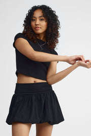 T-shirt col rond écourté - Femme && NOIR