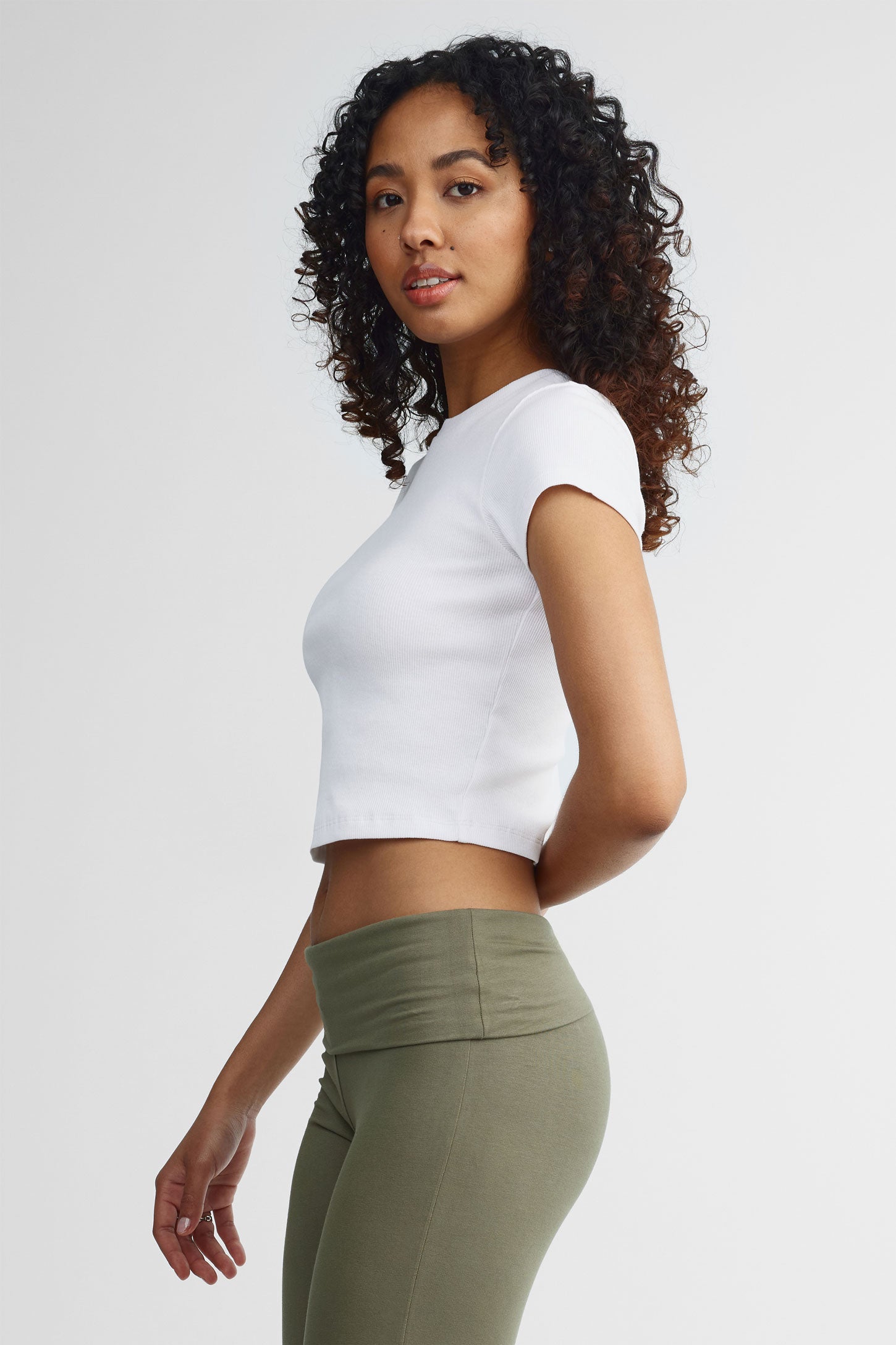 T-shirt col rond écourté - Femme && BLANC