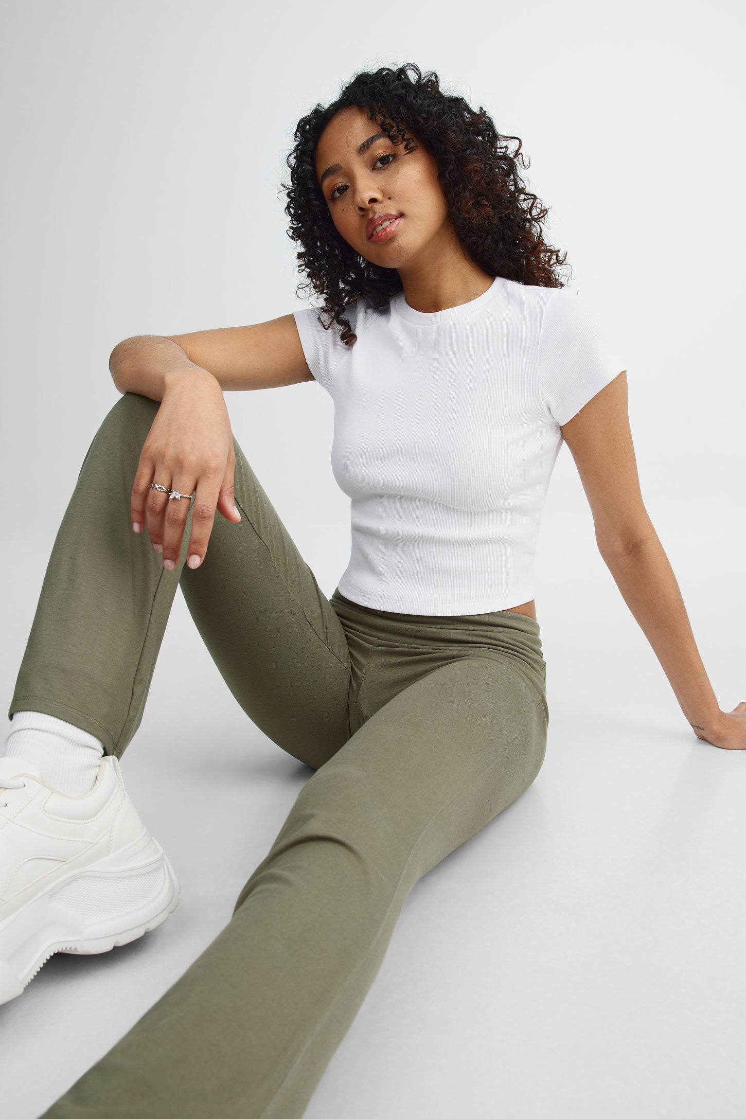 T-shirt col rond écourté - Femme && BLANC