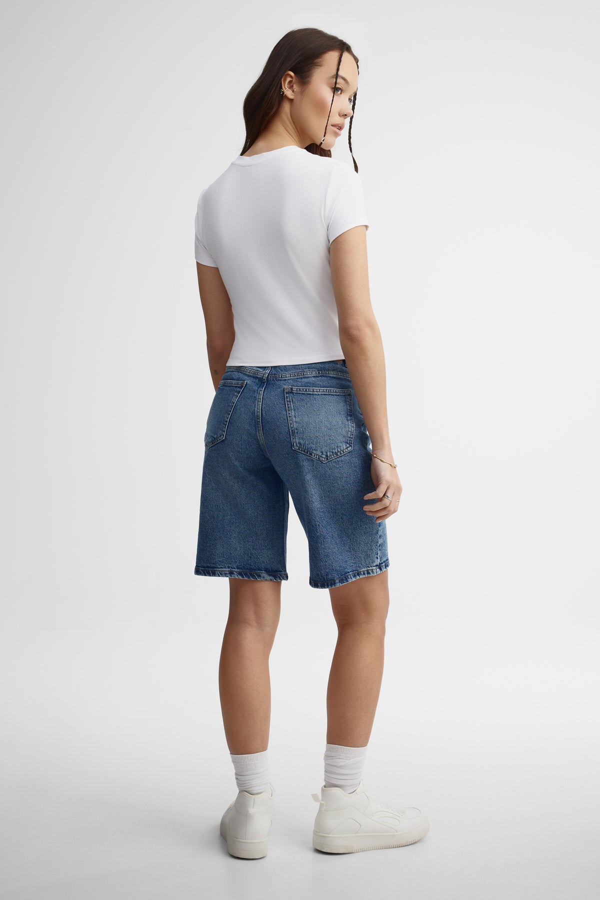 T-shirt col rond écourté avec boucles - Femme && BLANC