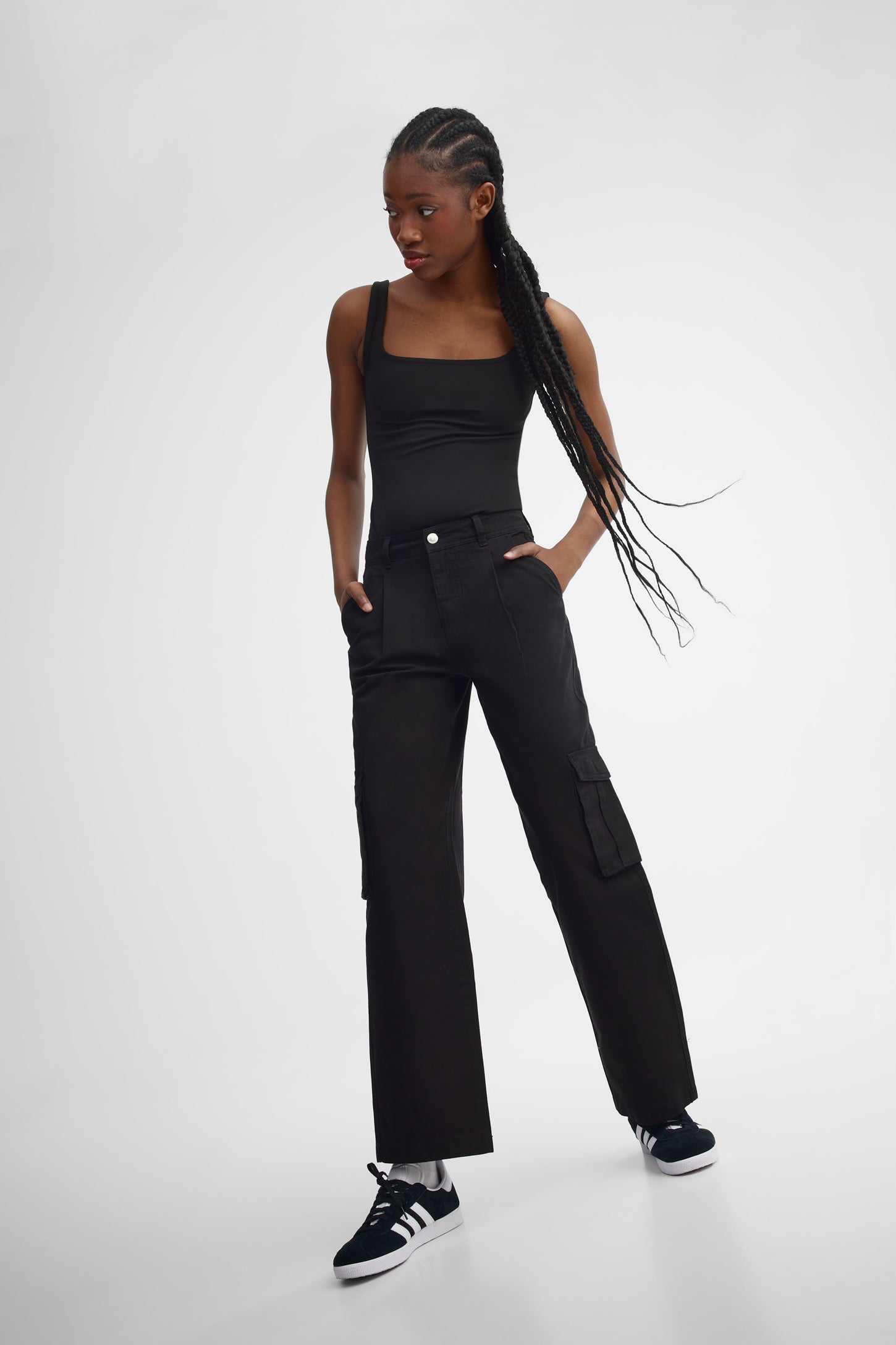Pantalon cargo jambe droite - Femme && NOIR