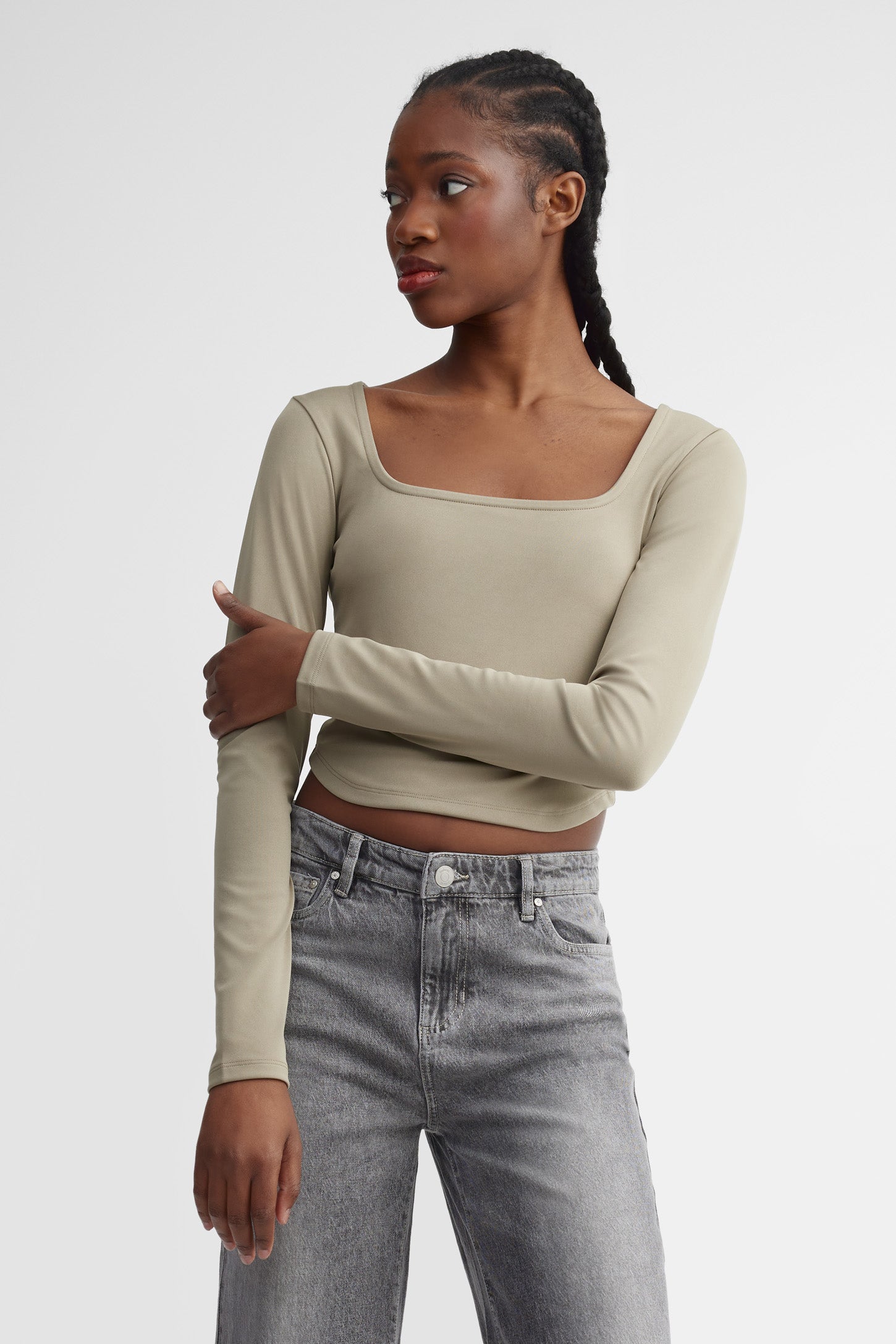 Chandail col carré coupe ajustée - Femme && KAKI