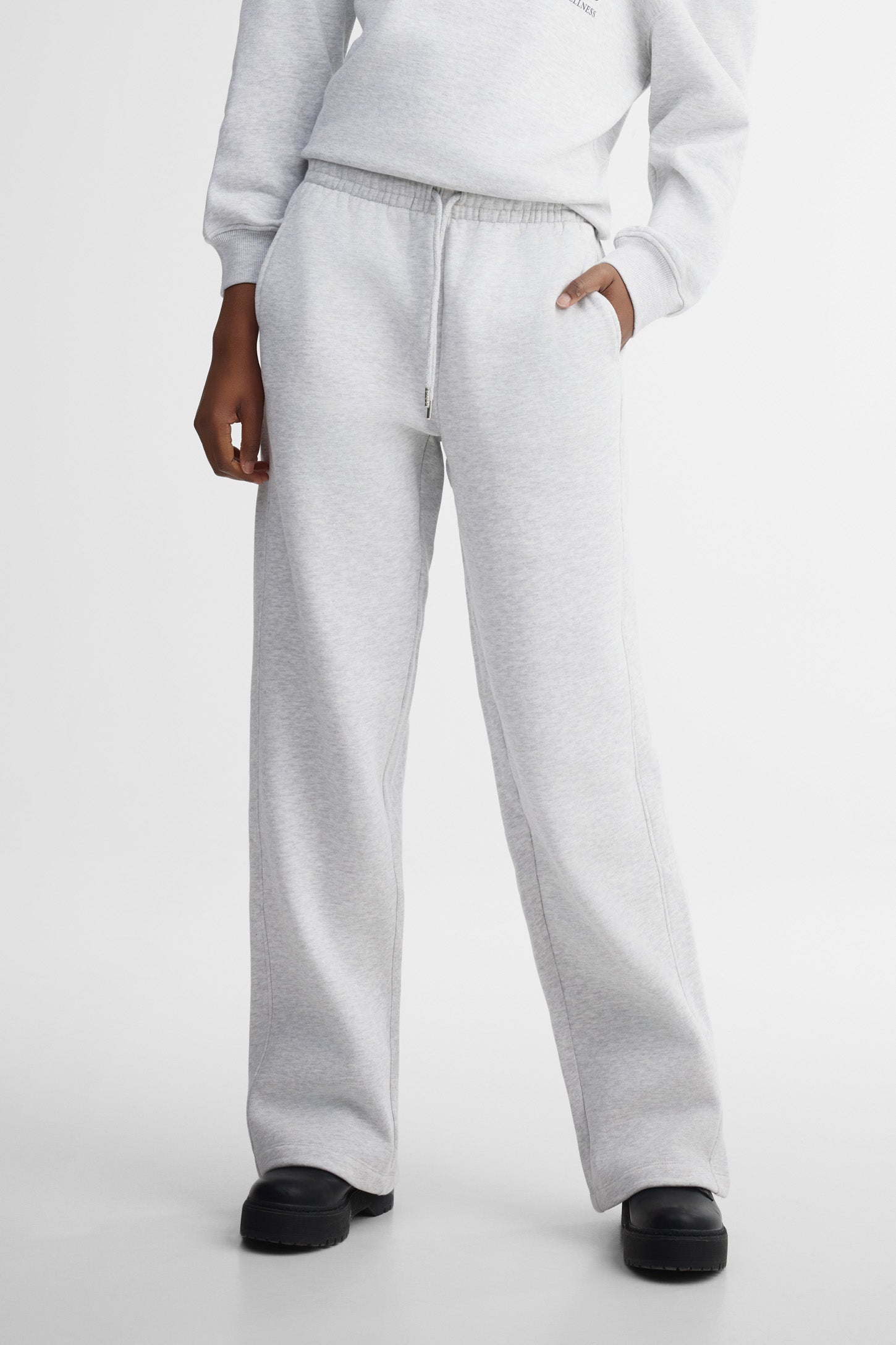 Pantalon taille haute coton ouaté - Femme && GRIS MIXTE