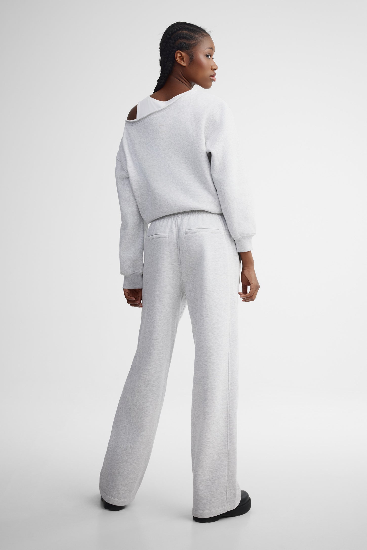 Pantalon taille haute coton ouaté - Femme && GRIS MIXTE