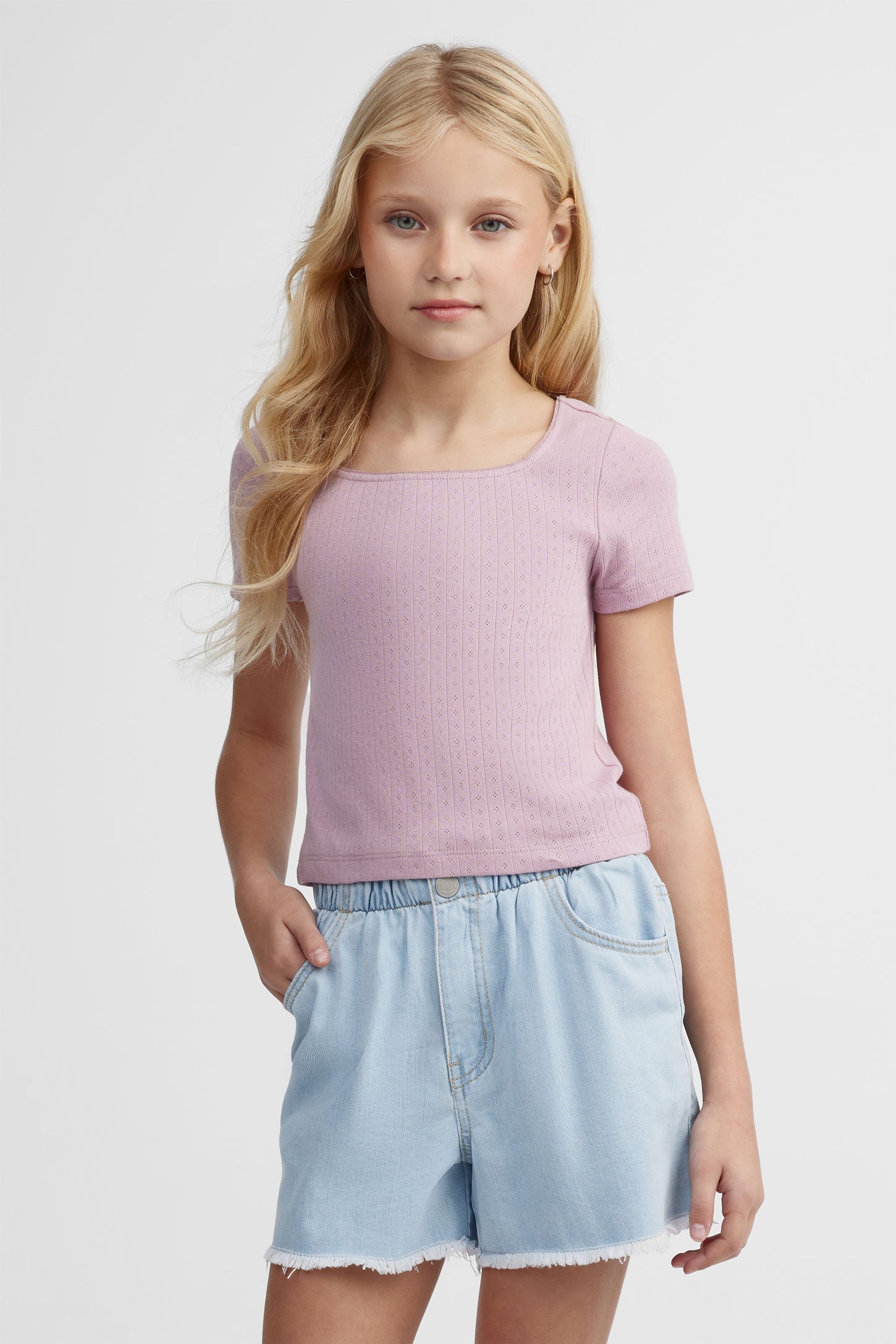 T-shirt en pointelle - Ado fille && MAUVE