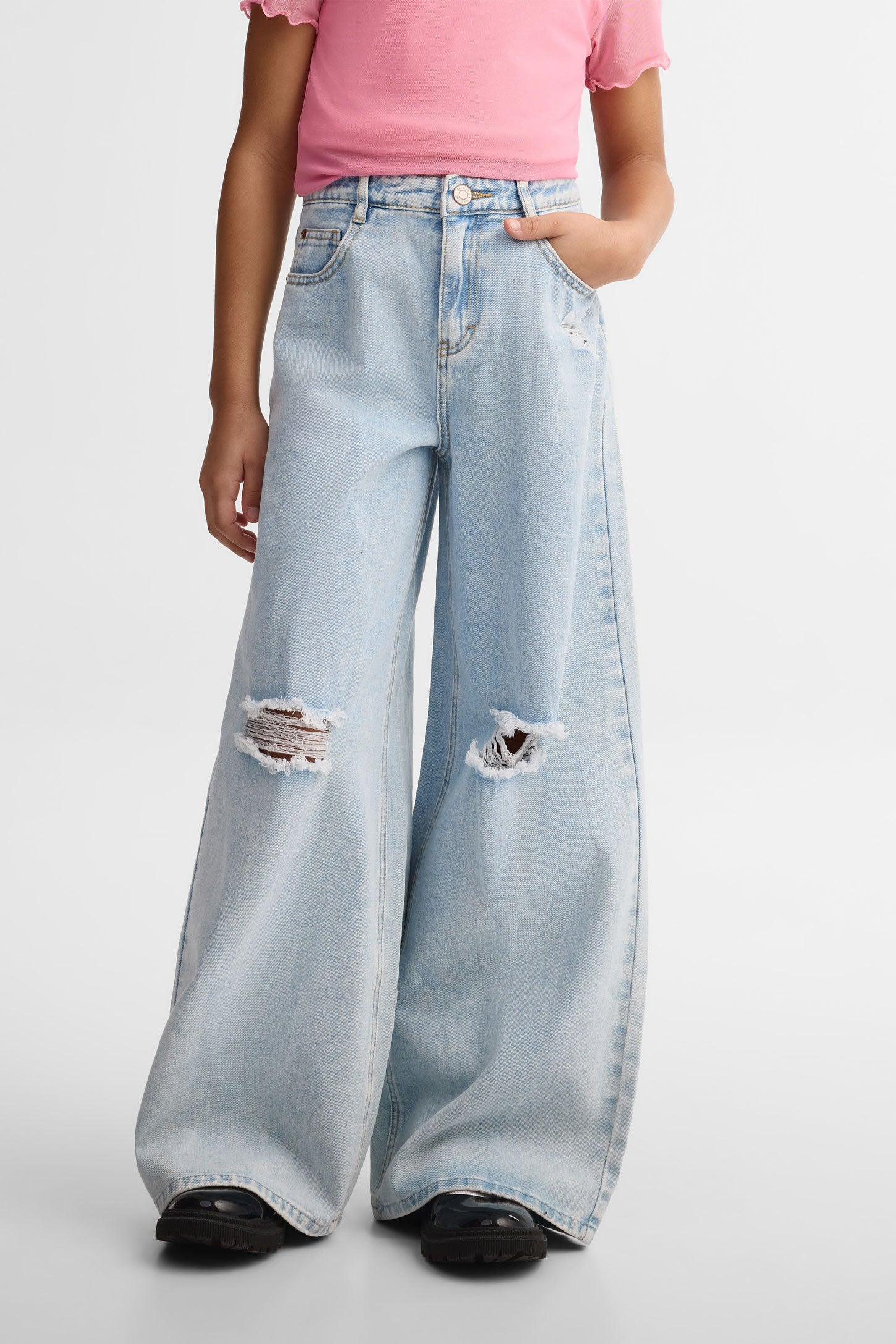 Jeans jambe large - Ado fille && BLEU PALE