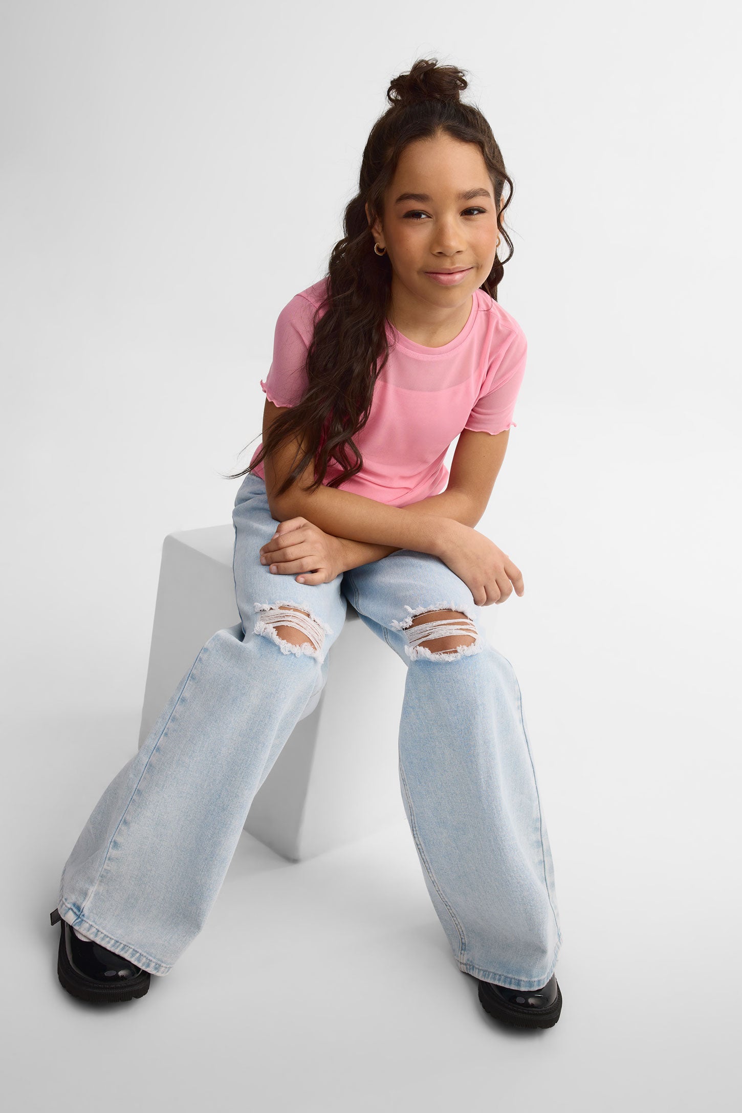 Jeans jambe large - Ado fille && BLEU PALE