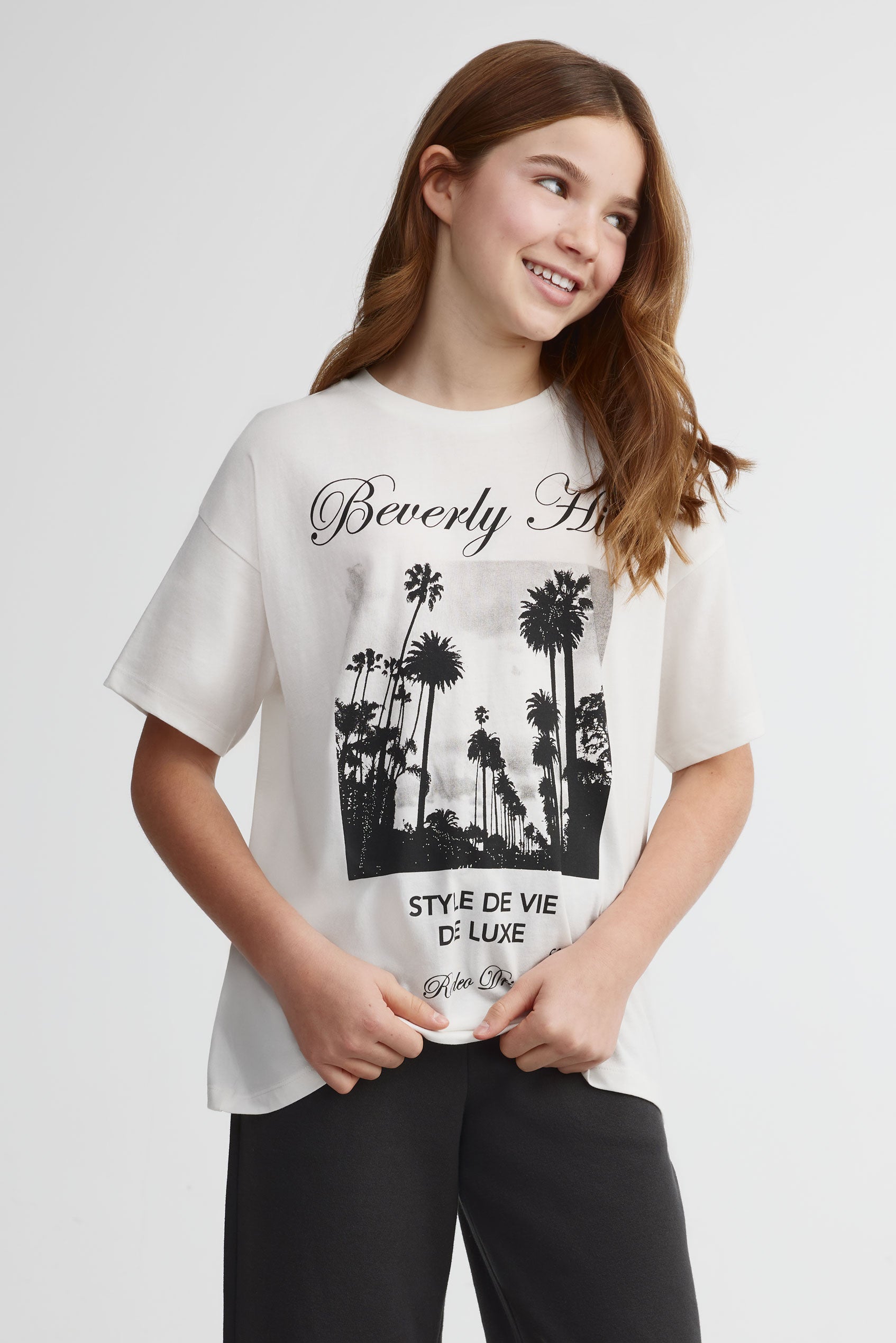 T-shirt surdimensionné col rond coton, 2/25$ - Ado fille && BLANC