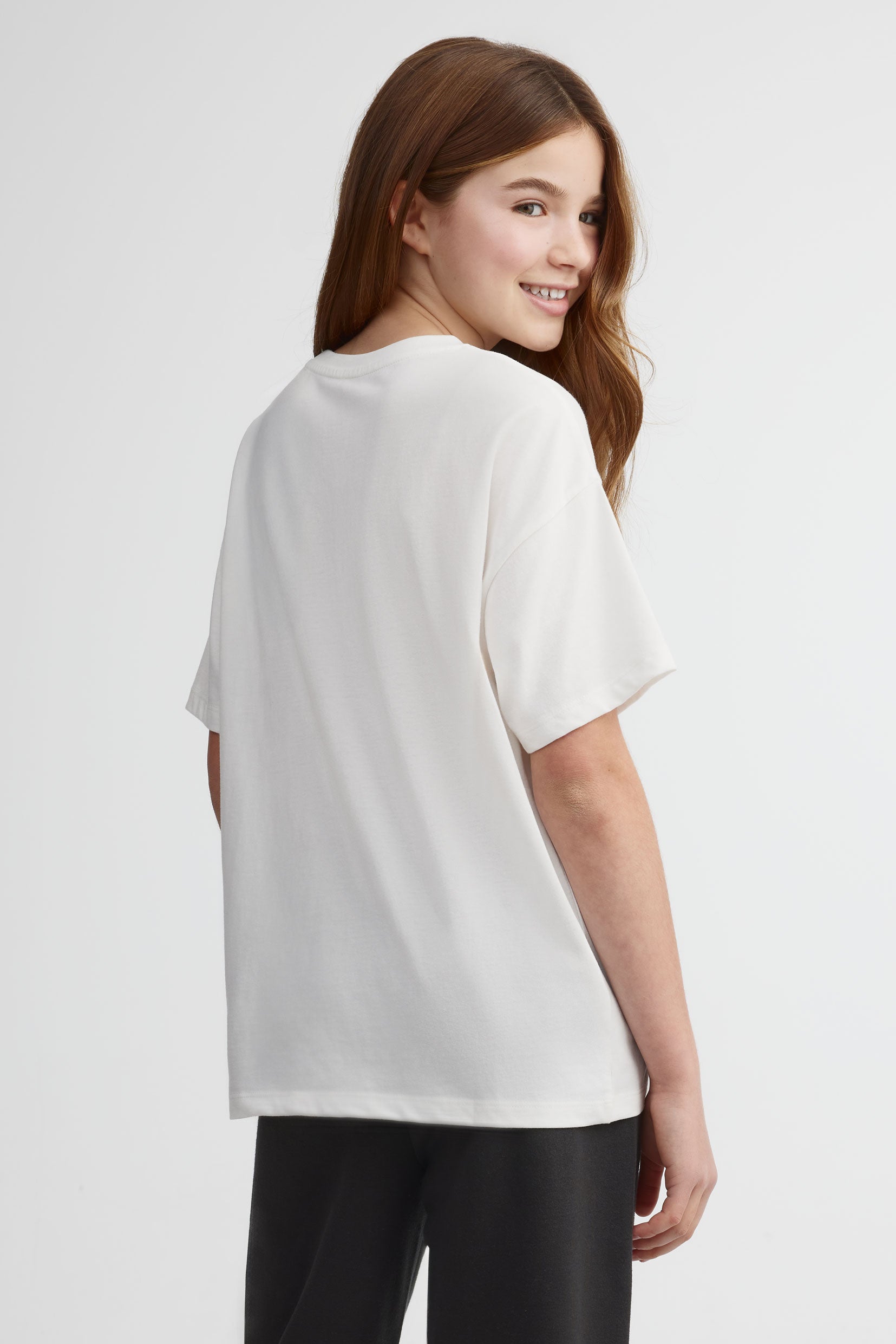 T-shirt surdimensionné col rond coton, 2/25$ - Ado fille && BLANC