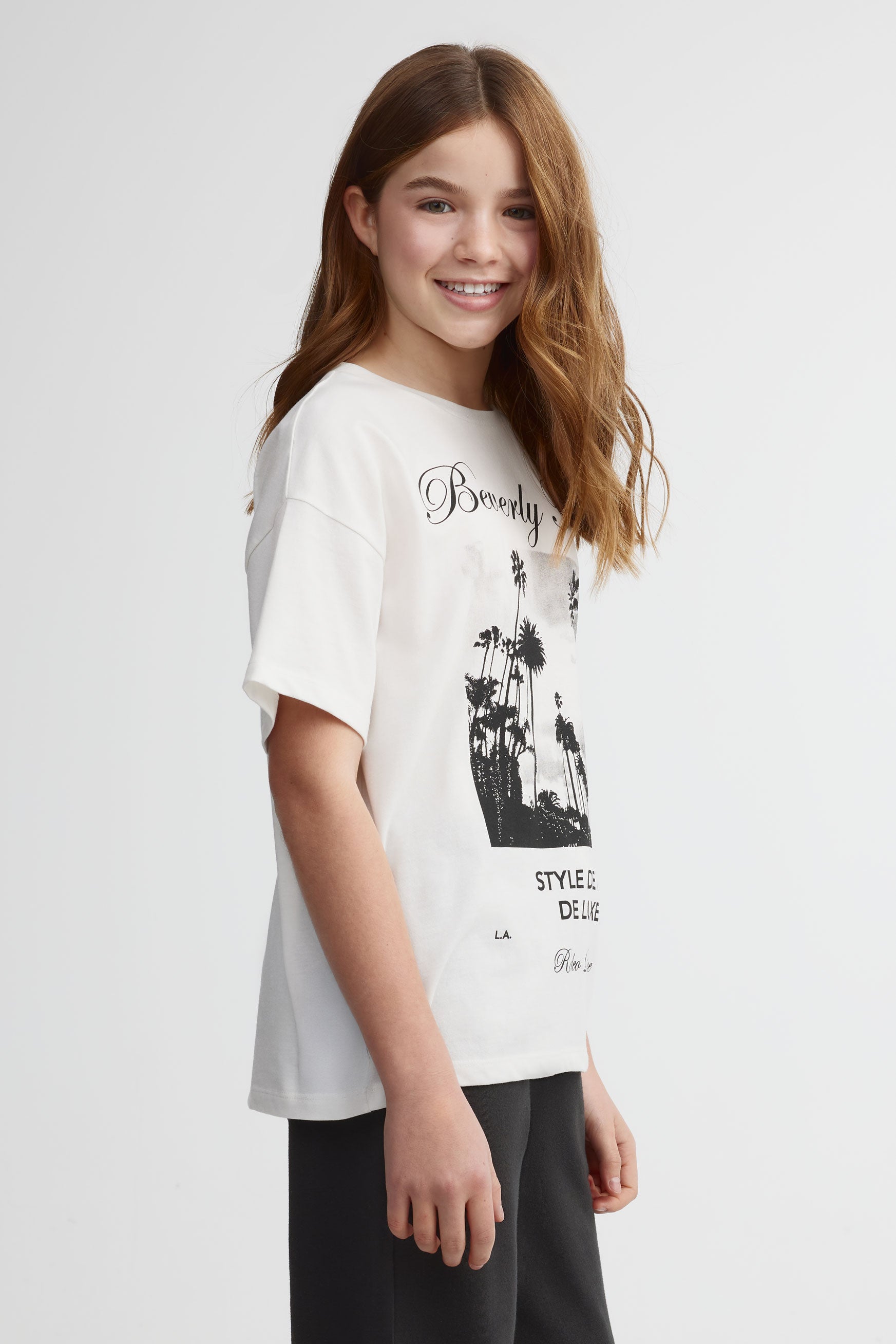 T-shirt surdimensionné col rond coton, 2/25$ - Ado fille && BLANC