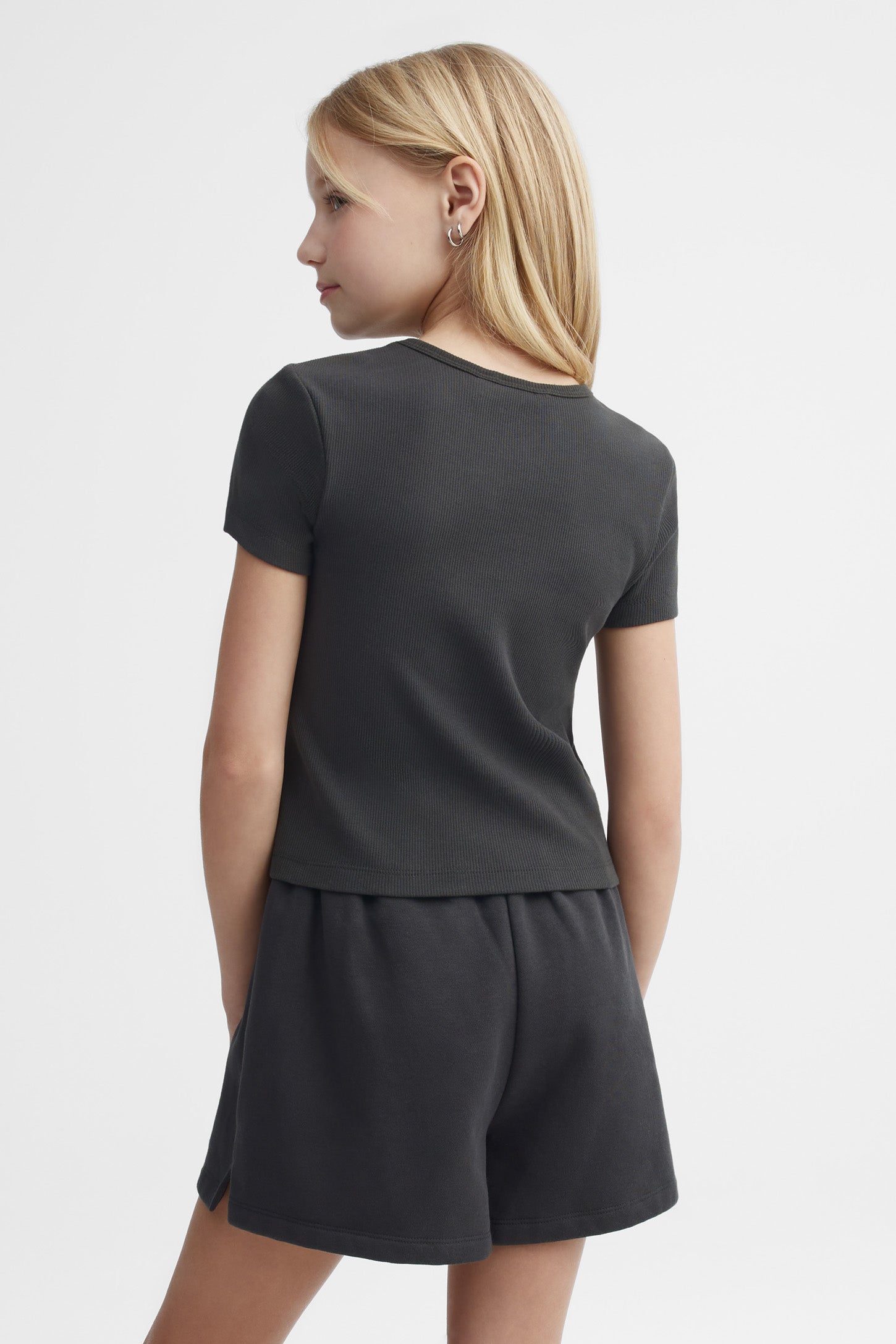 T-shirt côtelé écourté - Ado fille && NOIR
