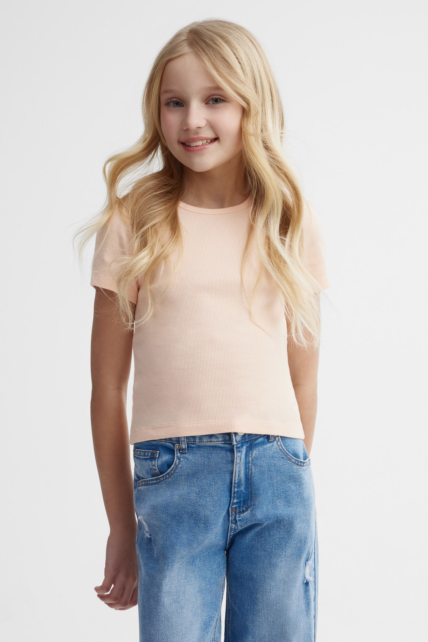 T-shirt côtelé écourté - Ado fille && ORANGE