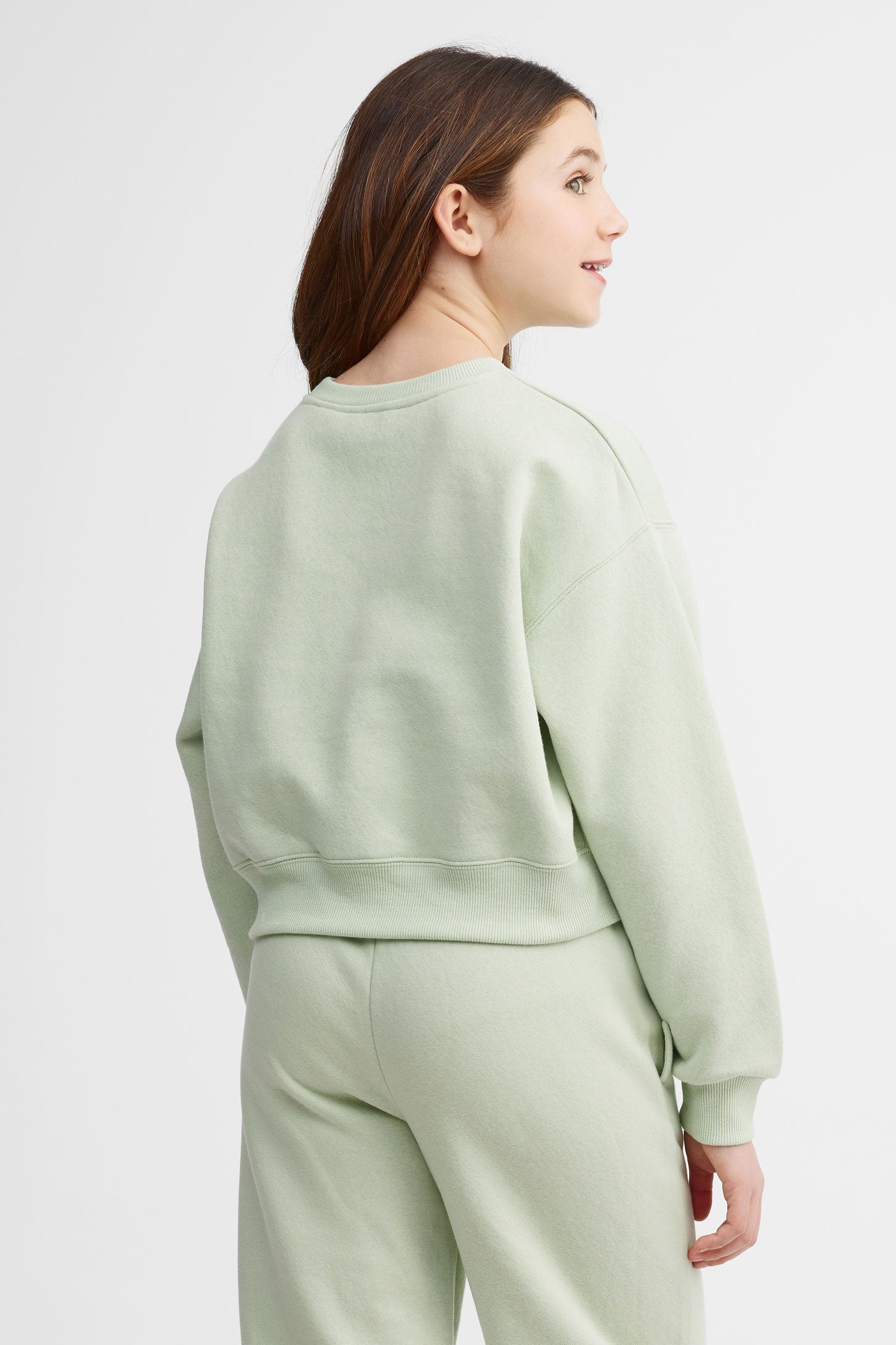 Chandail col rond coton ouaté - Ado fille && VERT