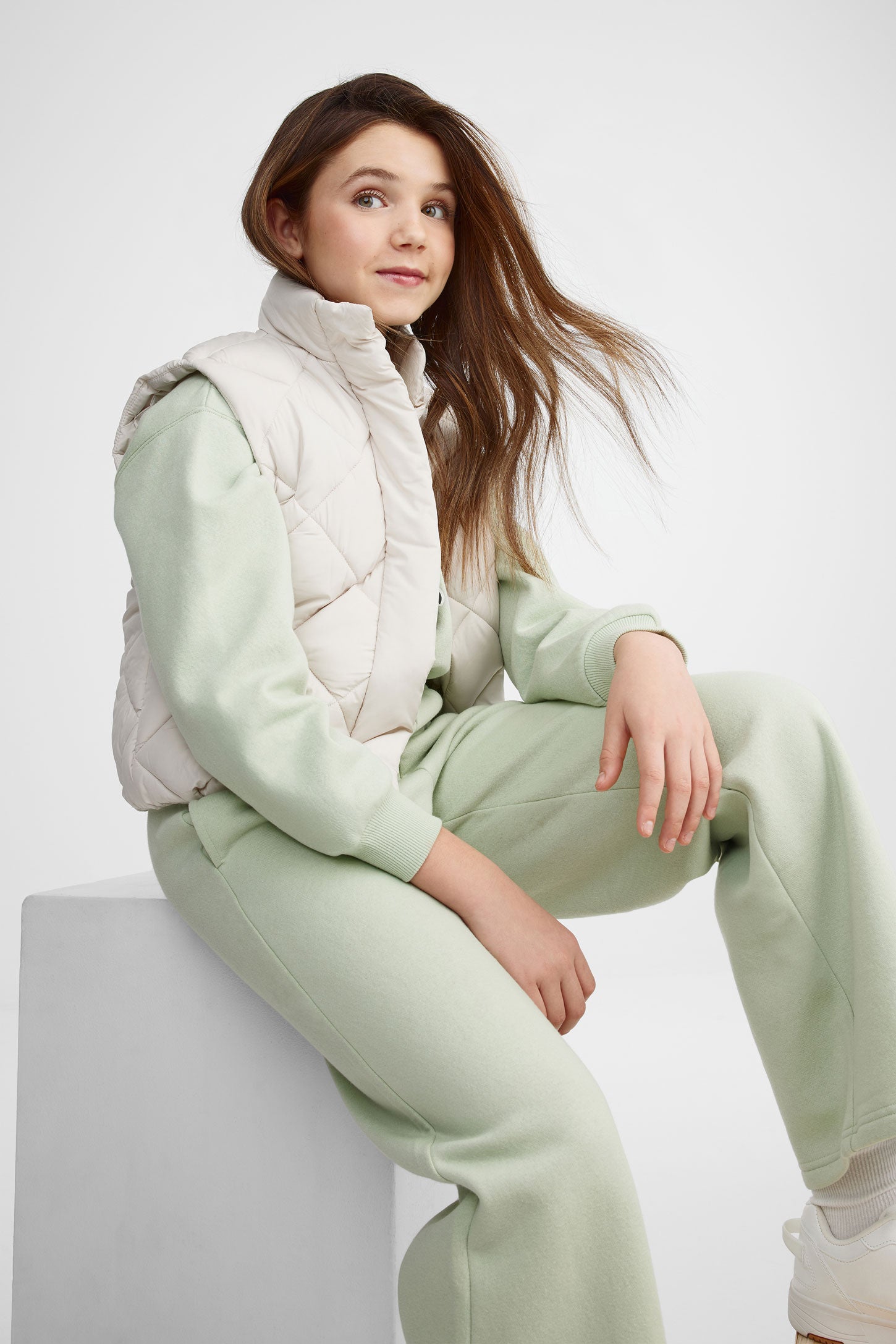 Chandail col rond coton ouaté - Ado fille && VERT