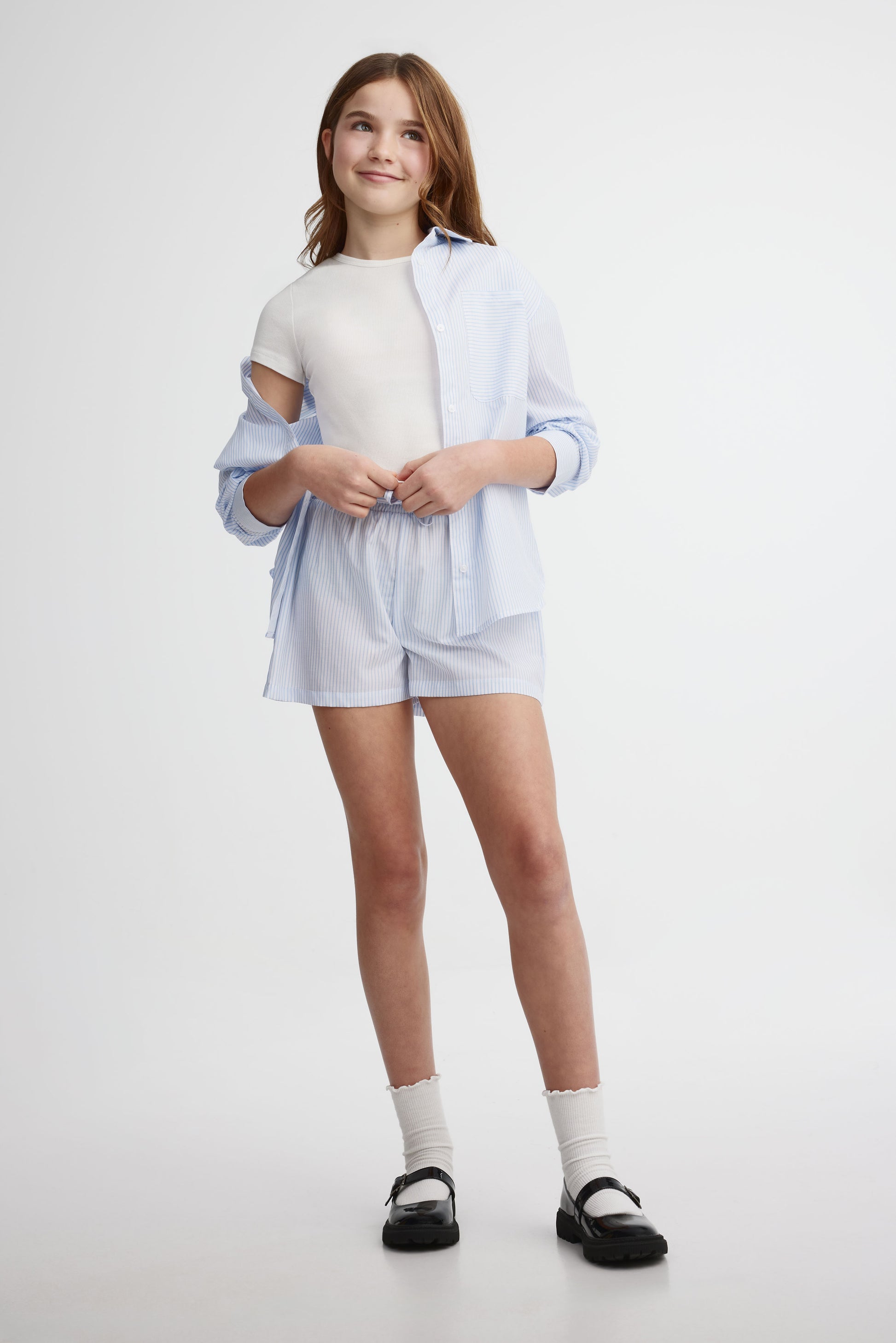 Short rayé en coton - Ado fille && BLEU MULTI