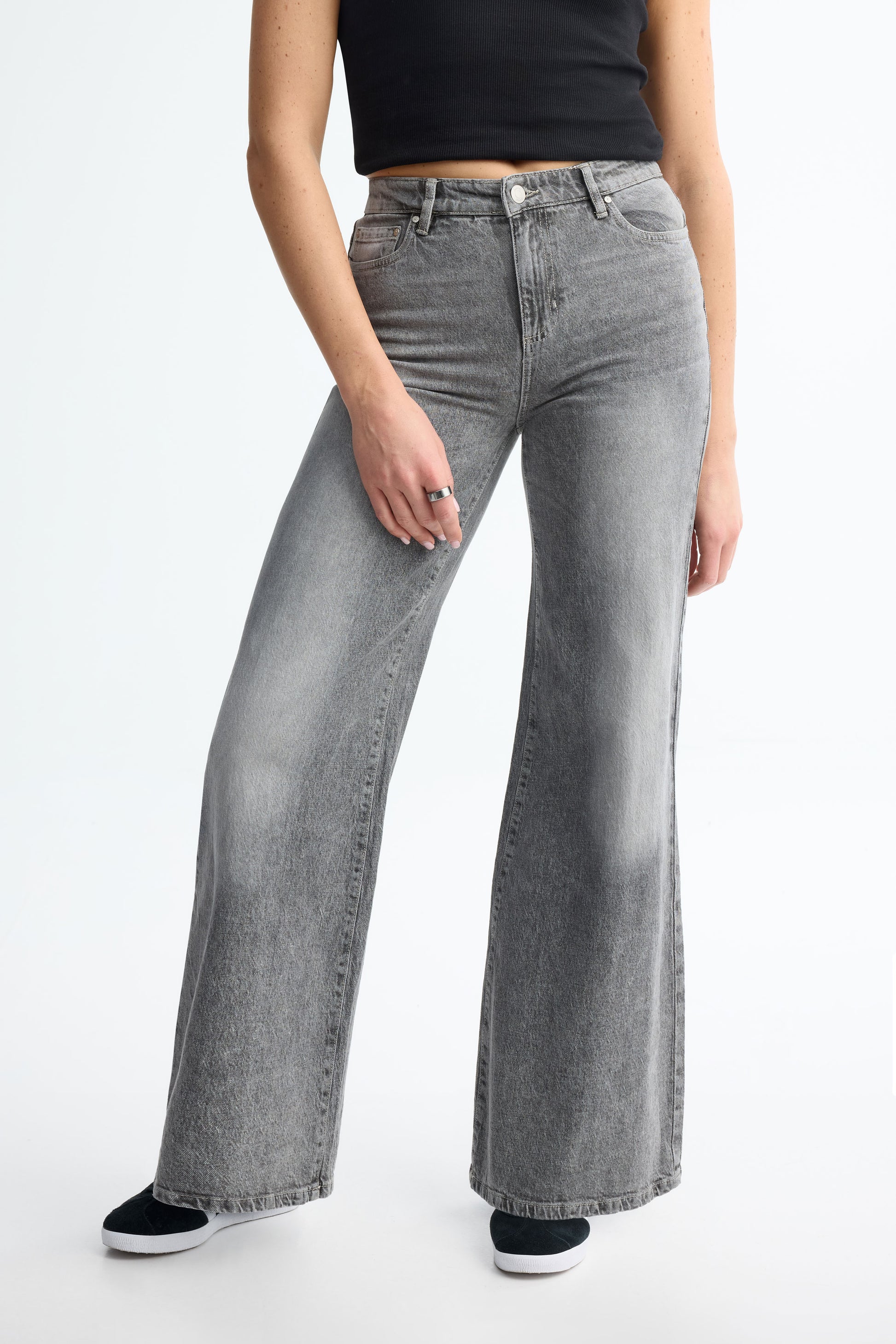 Jeans taille haute jambe large Femme – Aubainerie