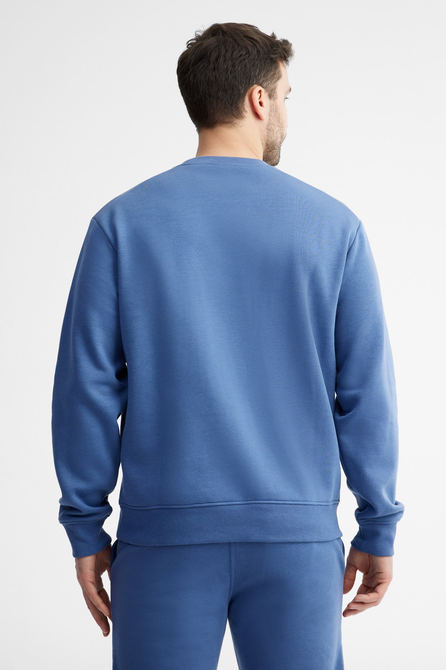 Chandail col rond coton ouaté - Homme && BLEU