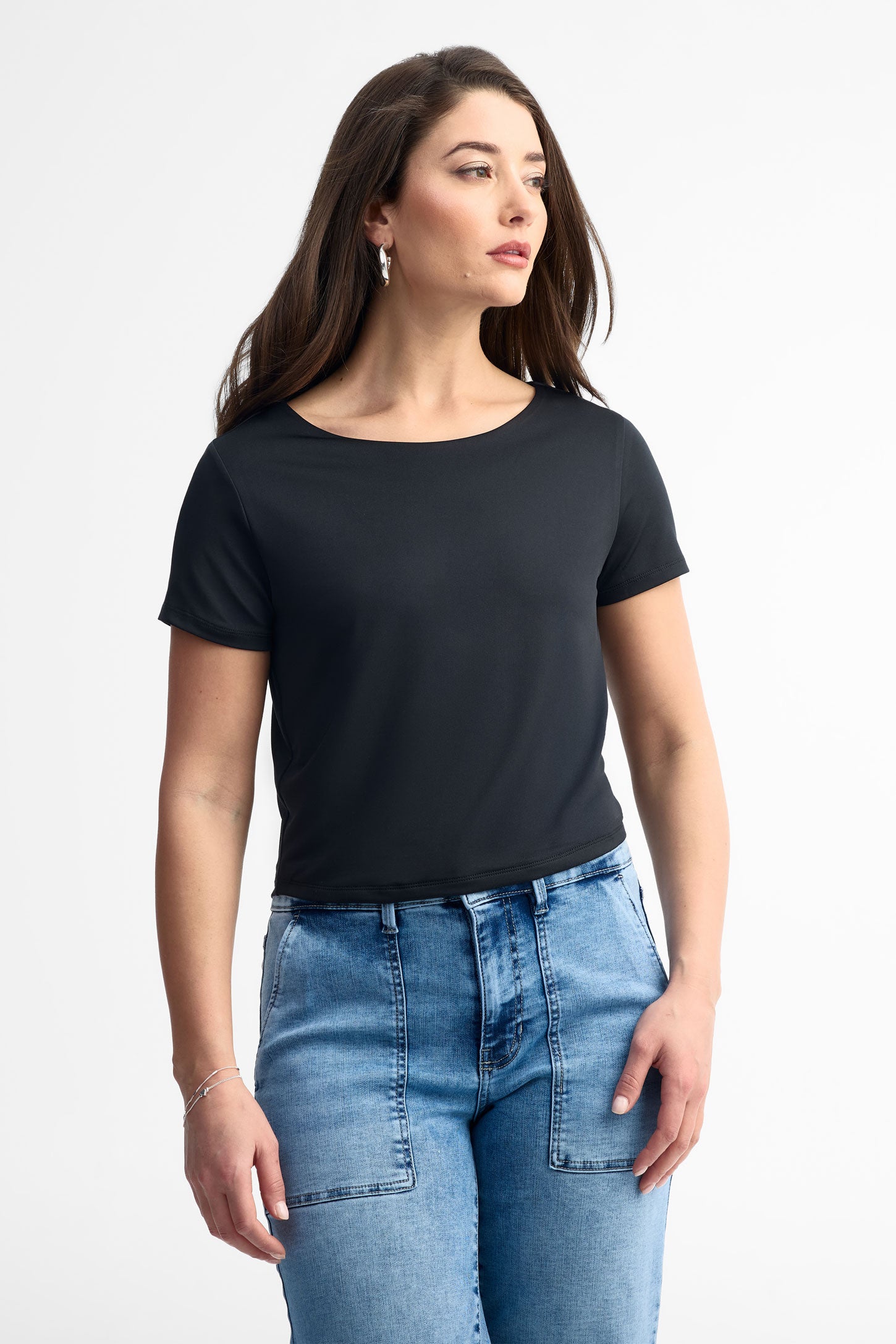 T-shirt col bateau ajusté - Femme && NOIR