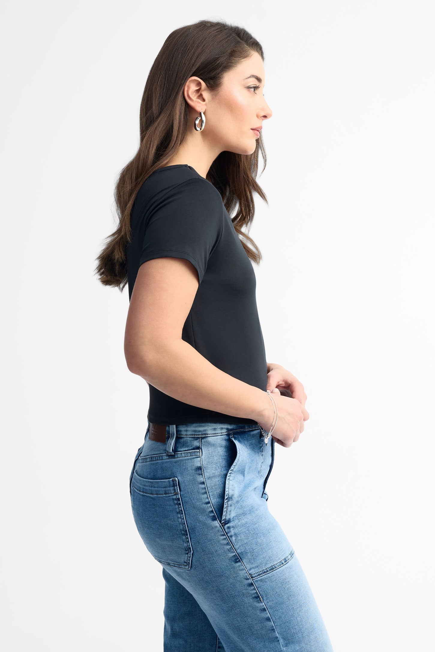 T-shirt col bateau ajusté - Femme && NOIR