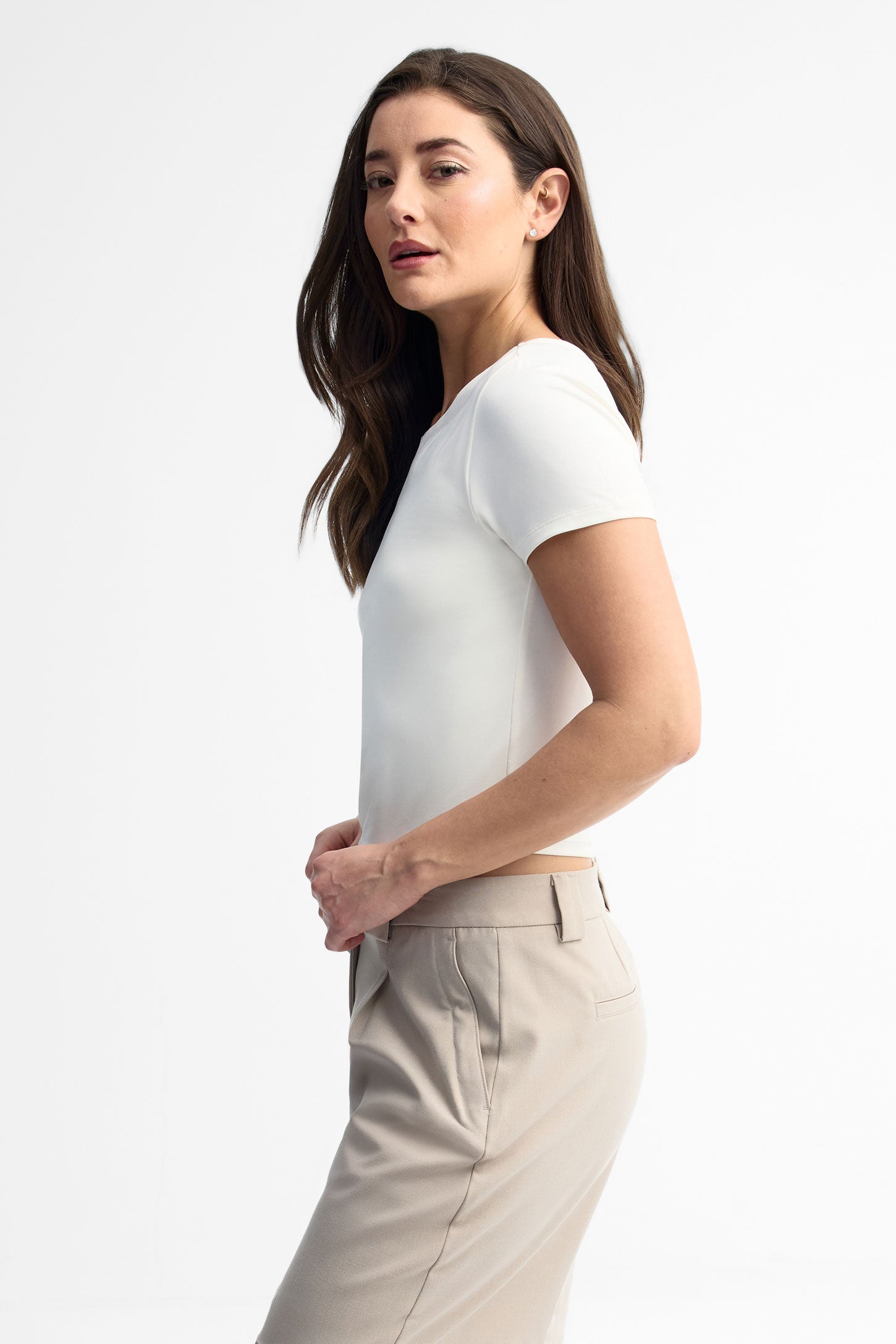 T-shirt col bateau ajusté - Femme && BLANC