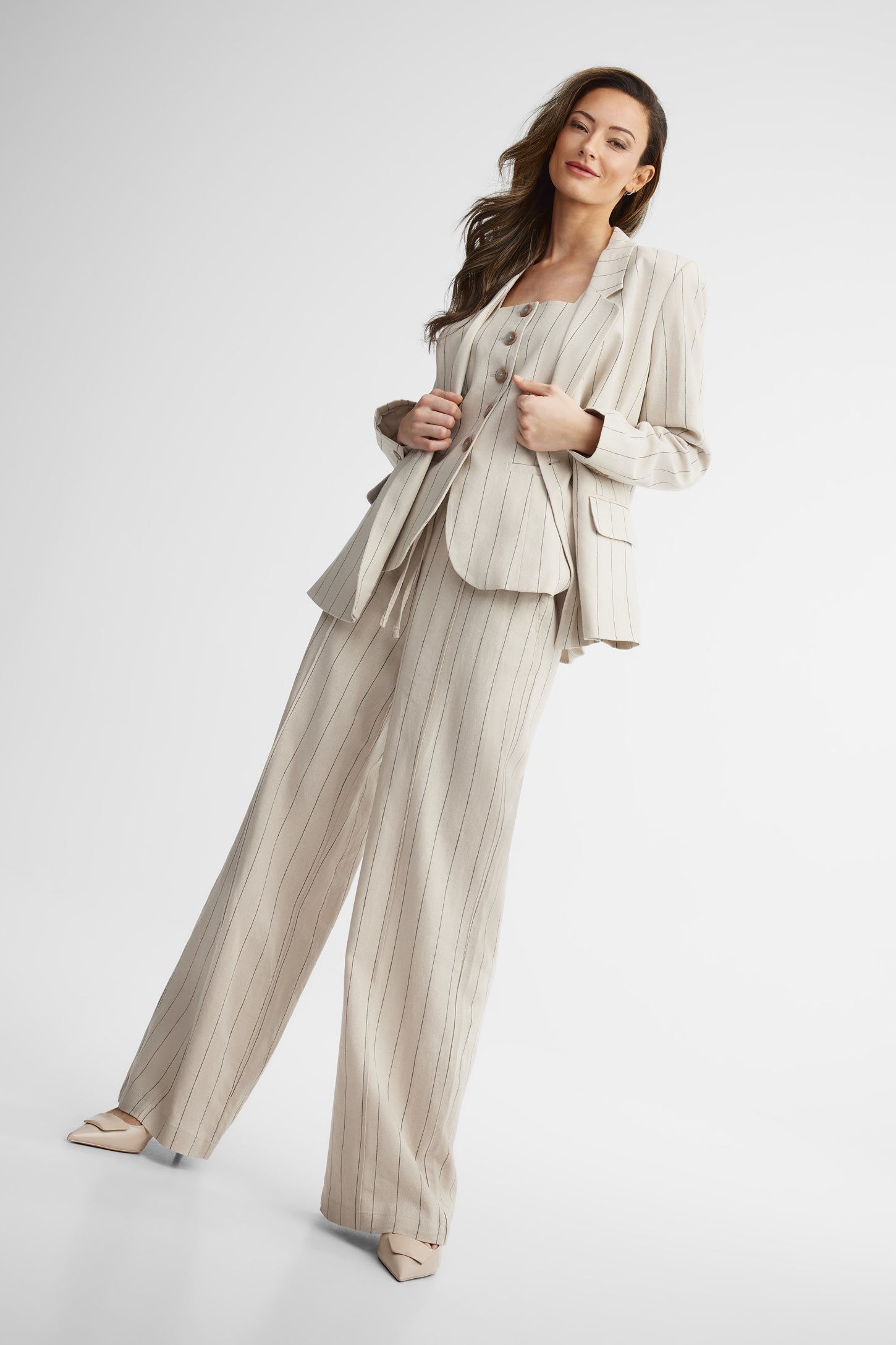 Veston doublé boutonnage croisé - Femme && BEIGE/MULTI