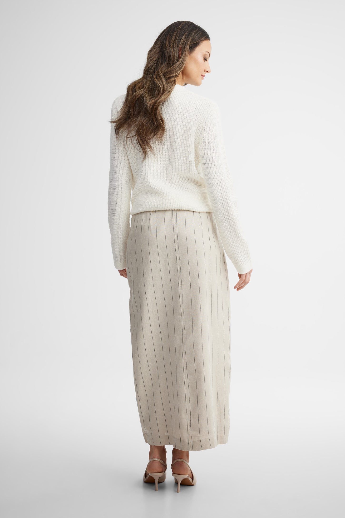 Jupe crayon midi taille haute - Femme && BEIGE/MULTI