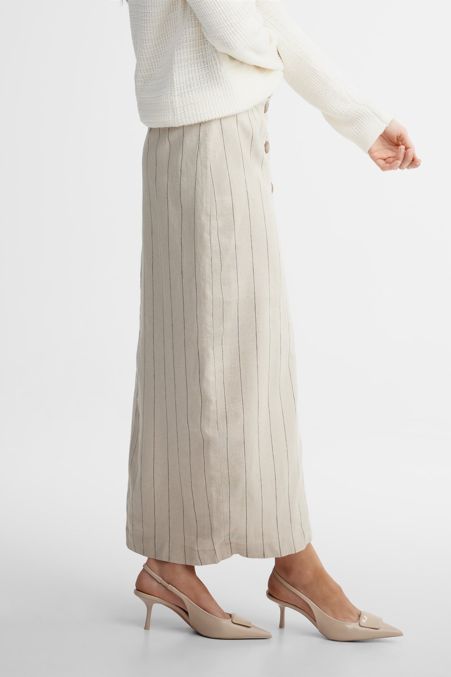 Jupe crayon midi taille haute - Femme && BEIGE/MULTI
