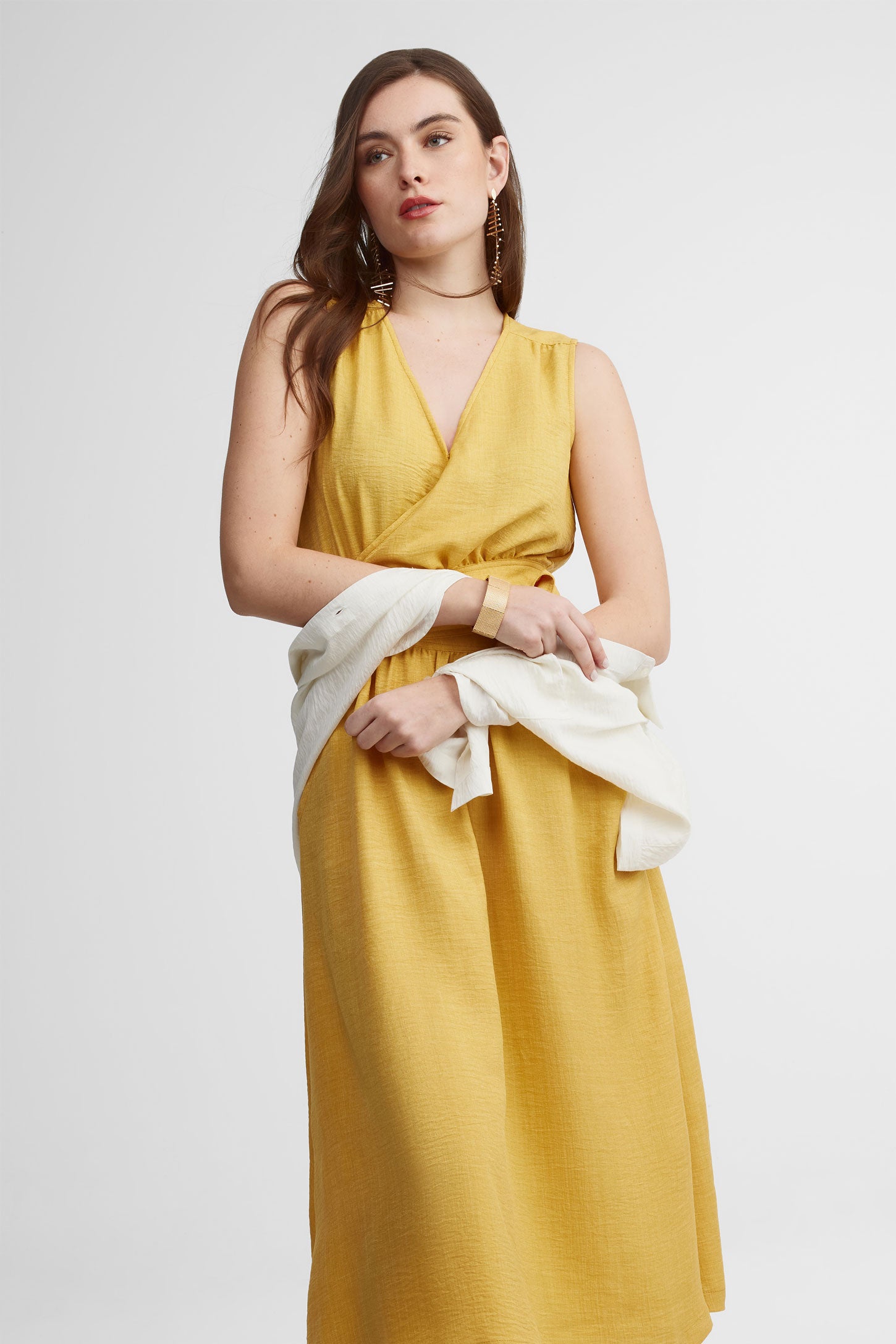 Robe cache-cœur maxi - Femme && JAUNE