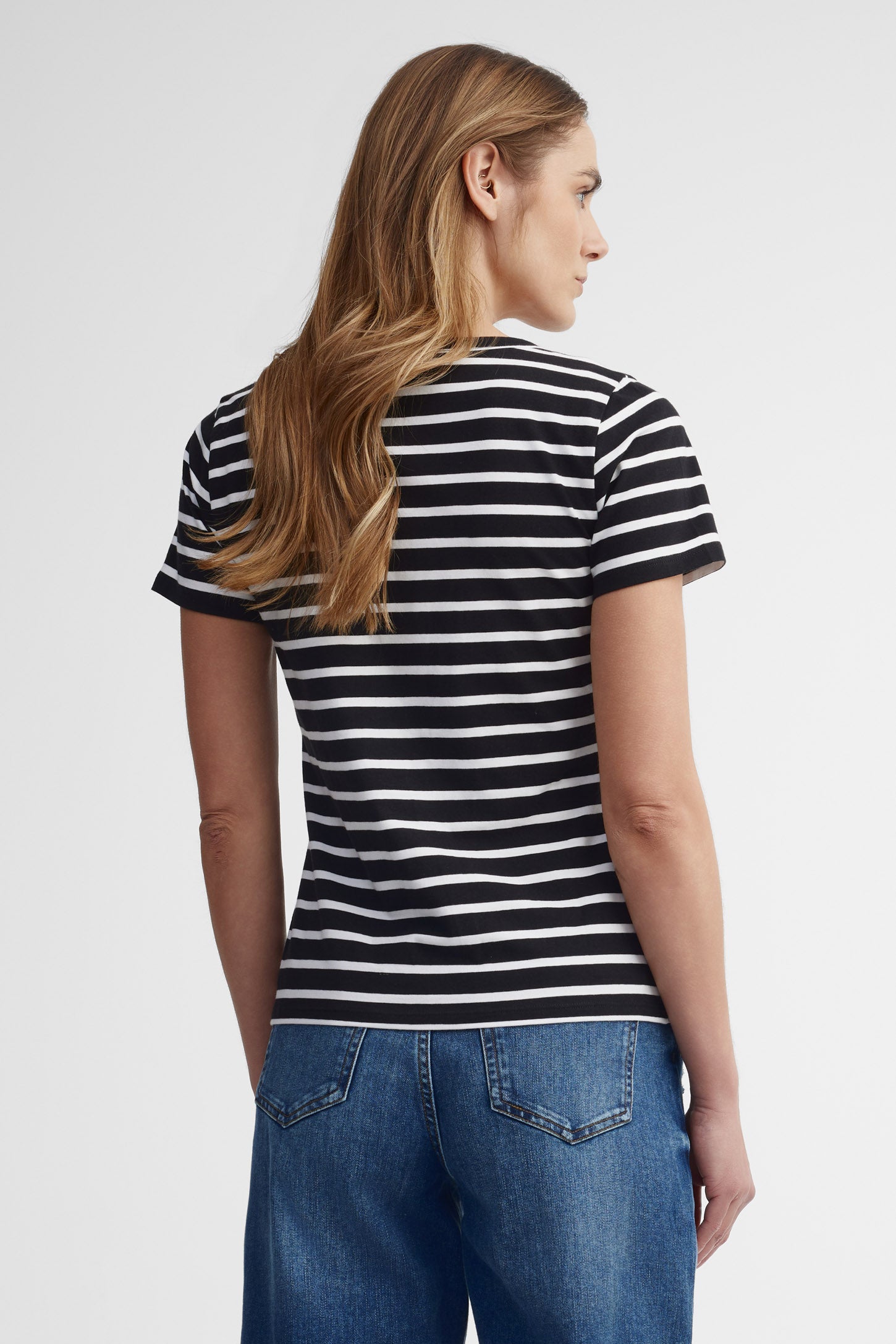 T-shirt col en V coton - Femme && NOIR/MULTI