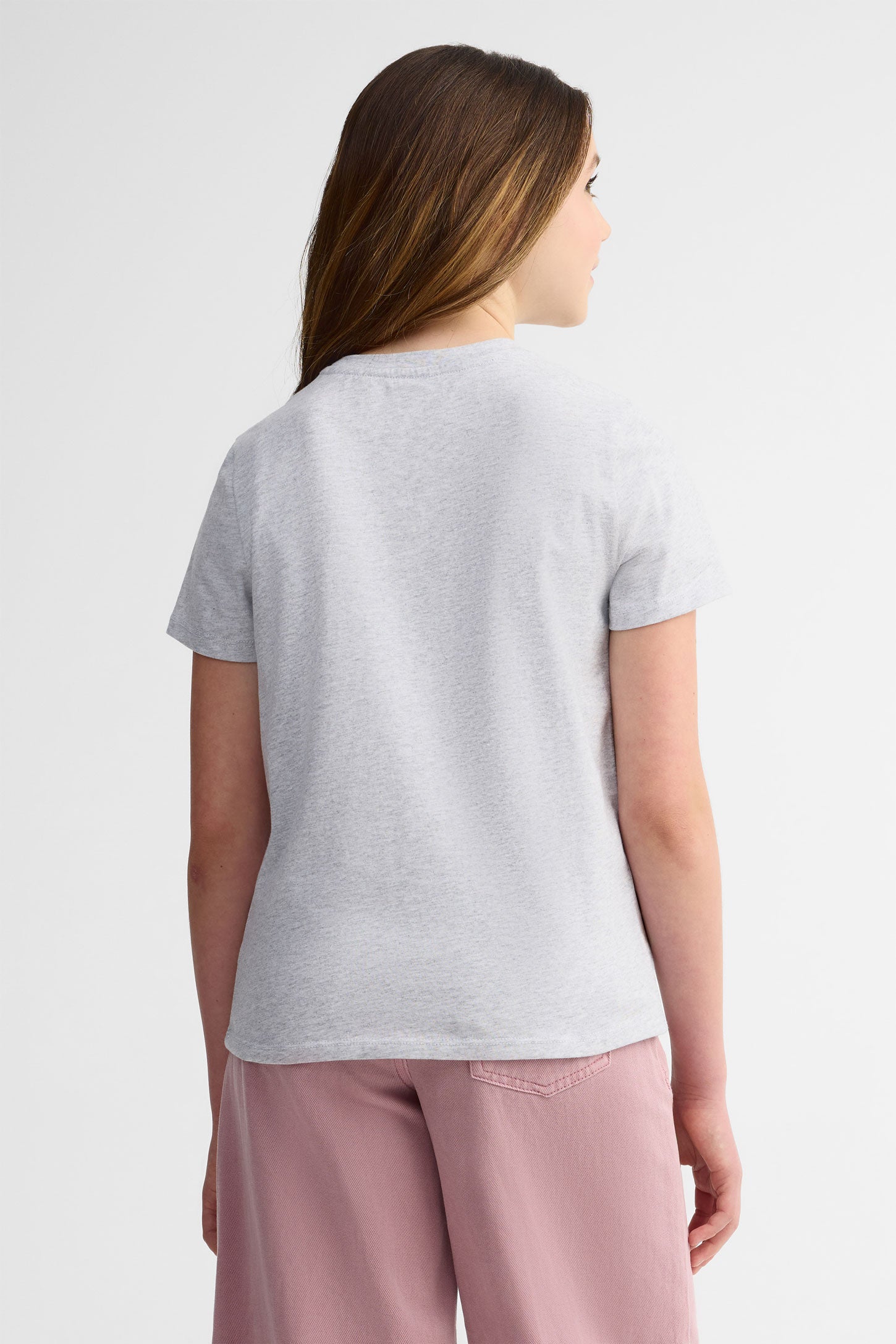 T-shirt col rond coton, 2/25$ - Ado fille && GRIS MIXTE