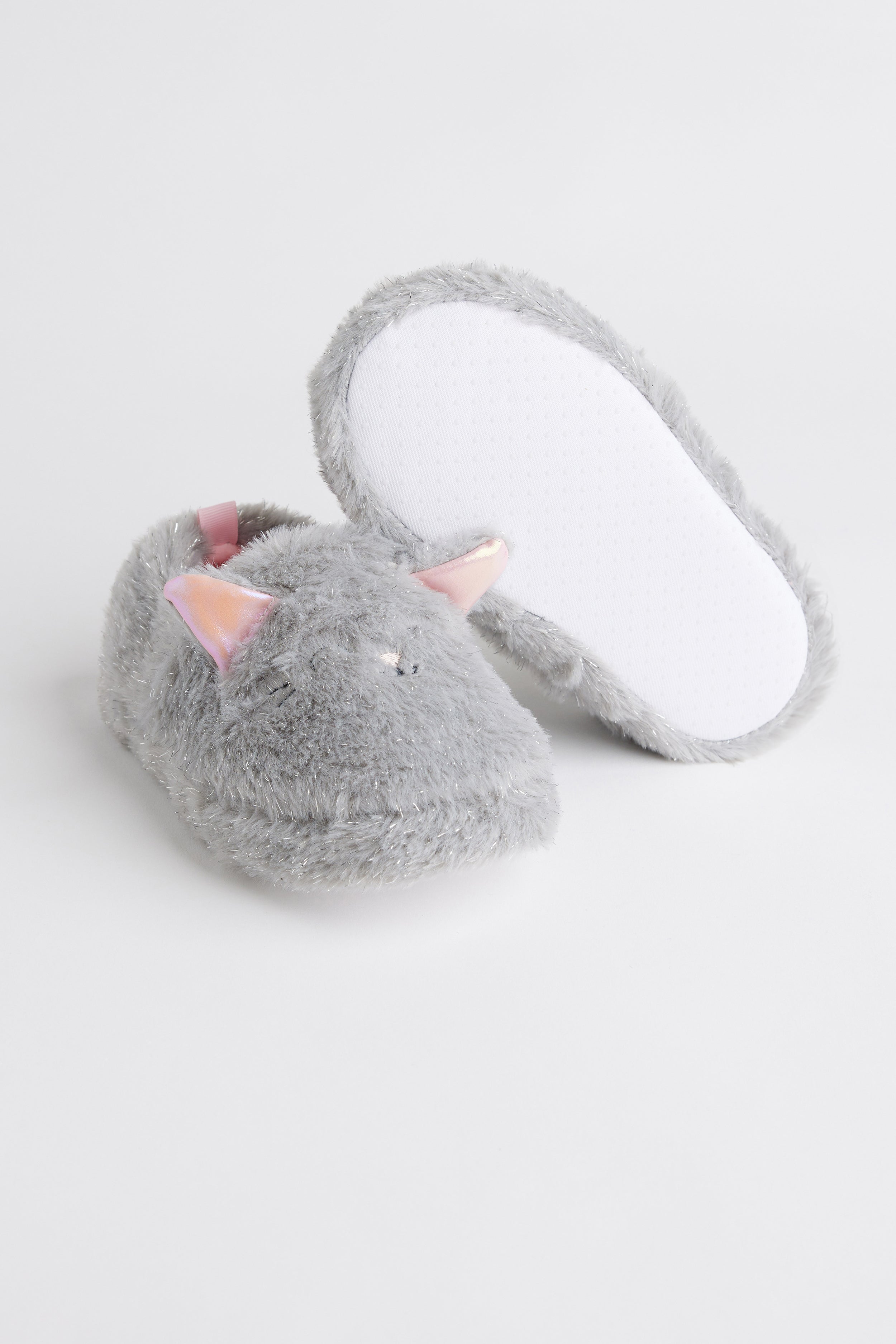 Pantoufles chat en peluche - Enfant fille && GRIS