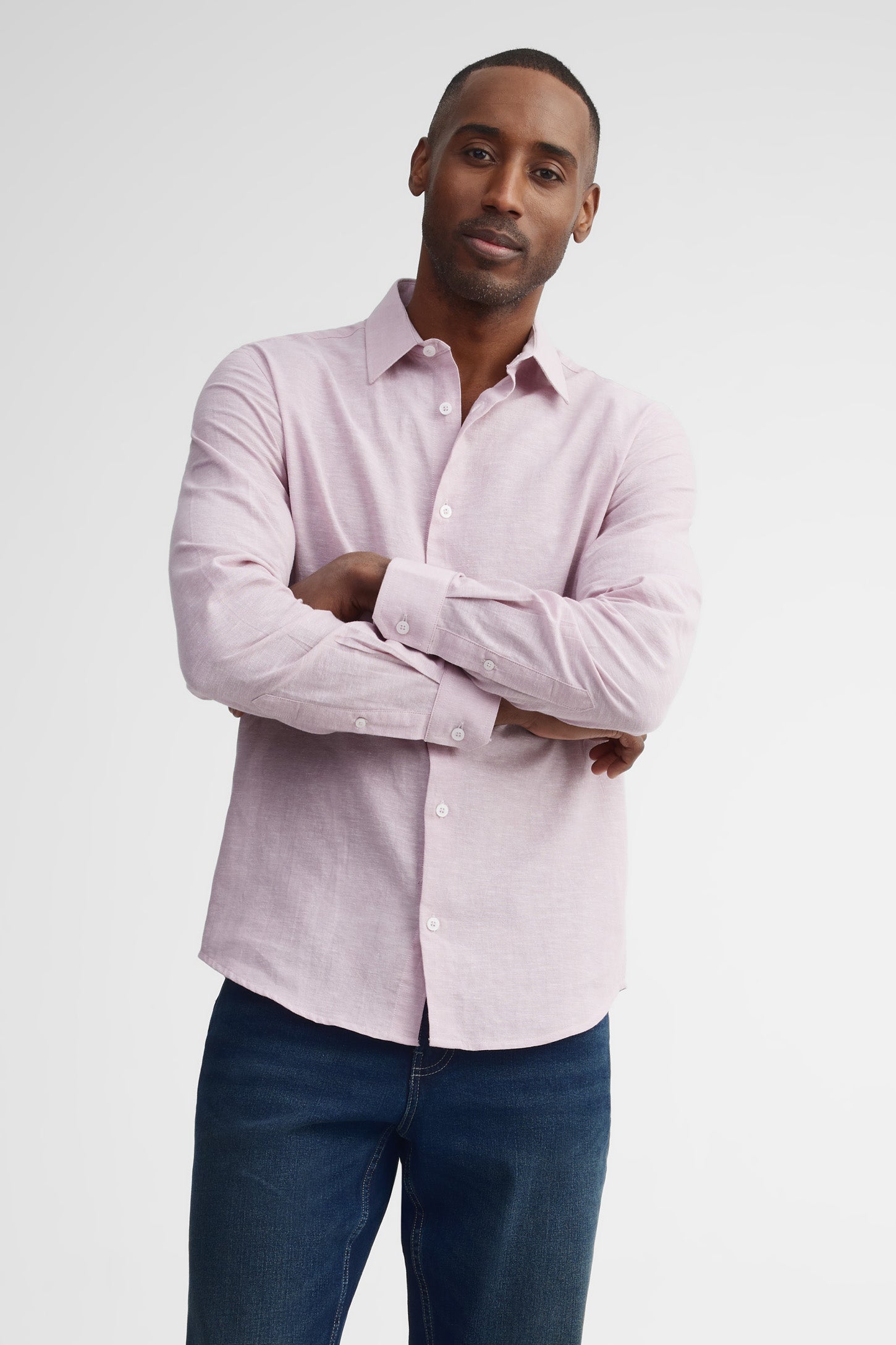 Chemise coupe semi-ajustée lin et coton - Homme && MAUVE