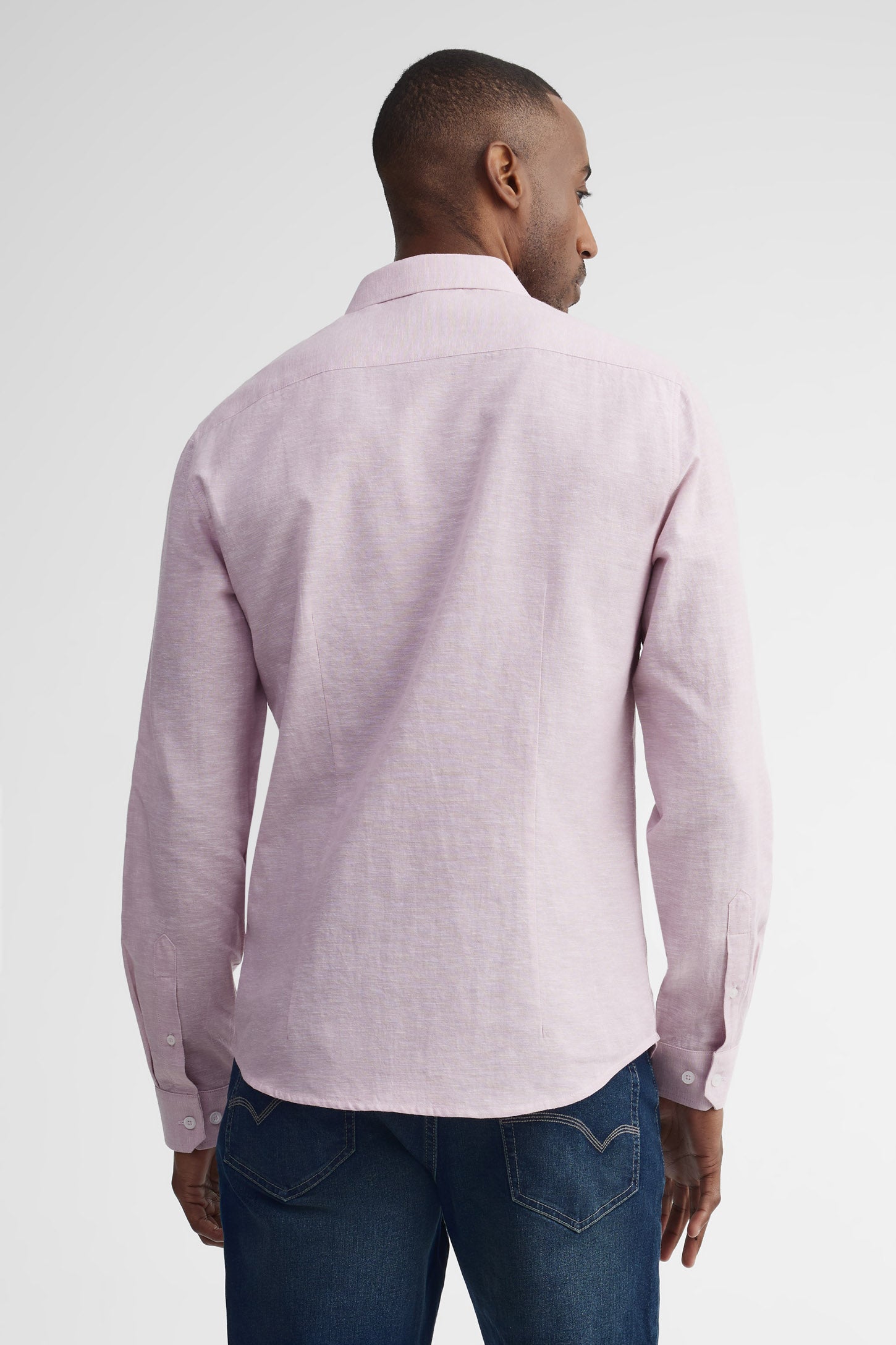 Chemise coupe semi-ajustée lin et coton - Homme && MAUVE