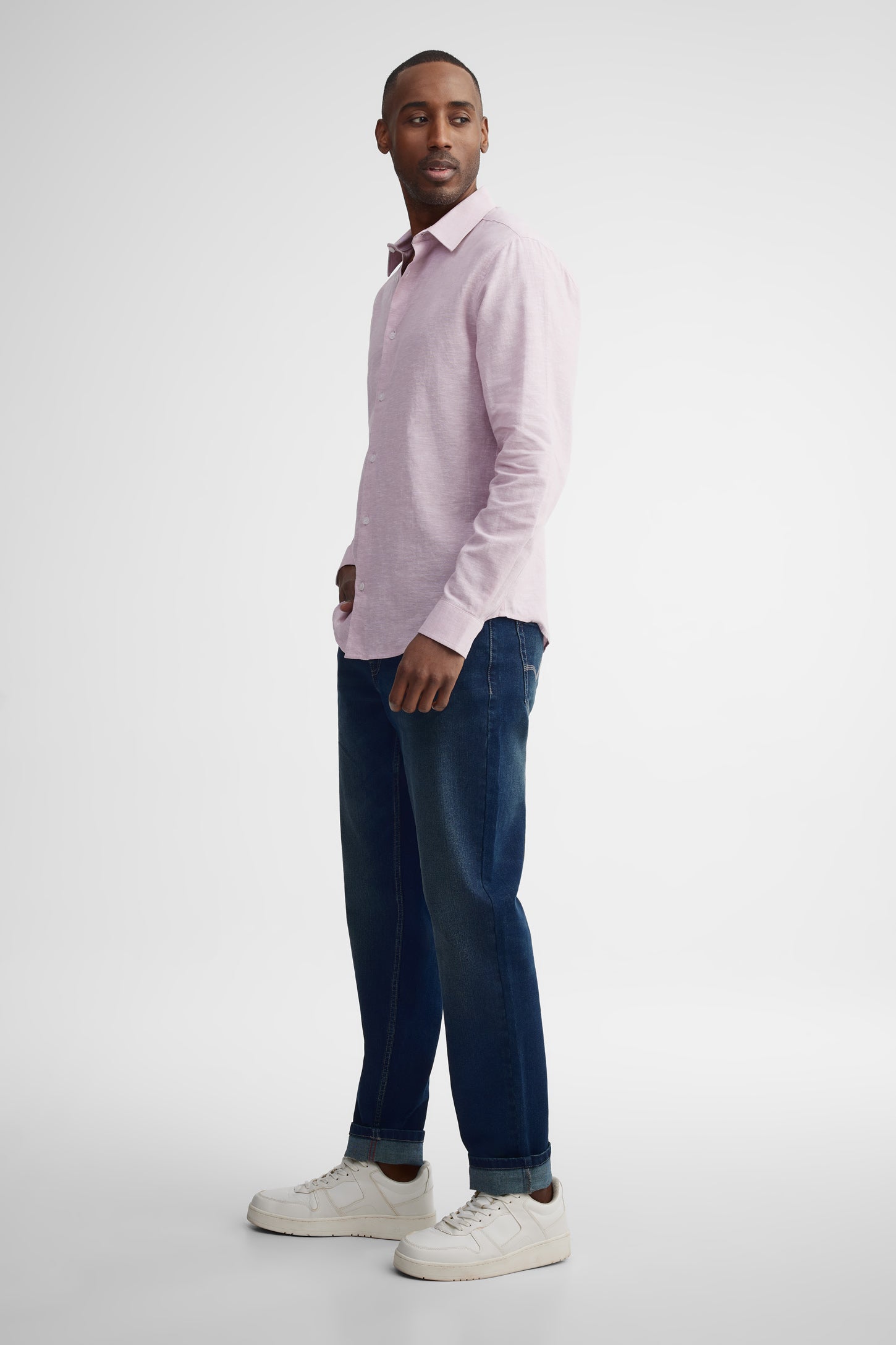 Chemise coupe semi-ajustée lin et coton - Homme && MAUVE