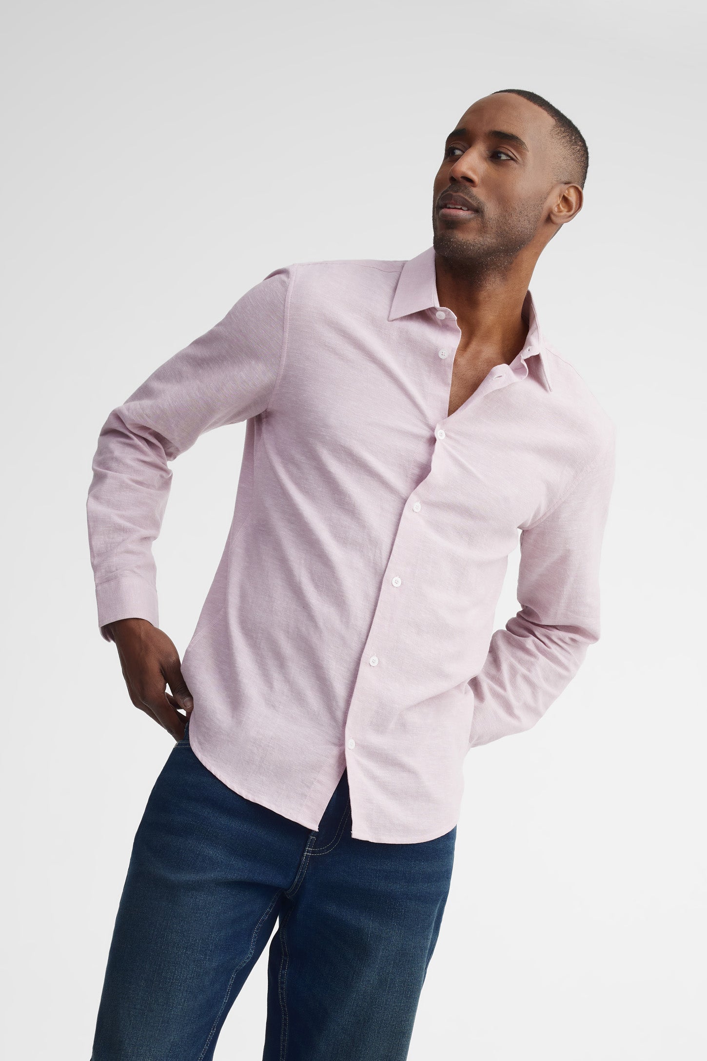 Chemise coupe semi-ajustée lin et coton - Homme && MAUVE