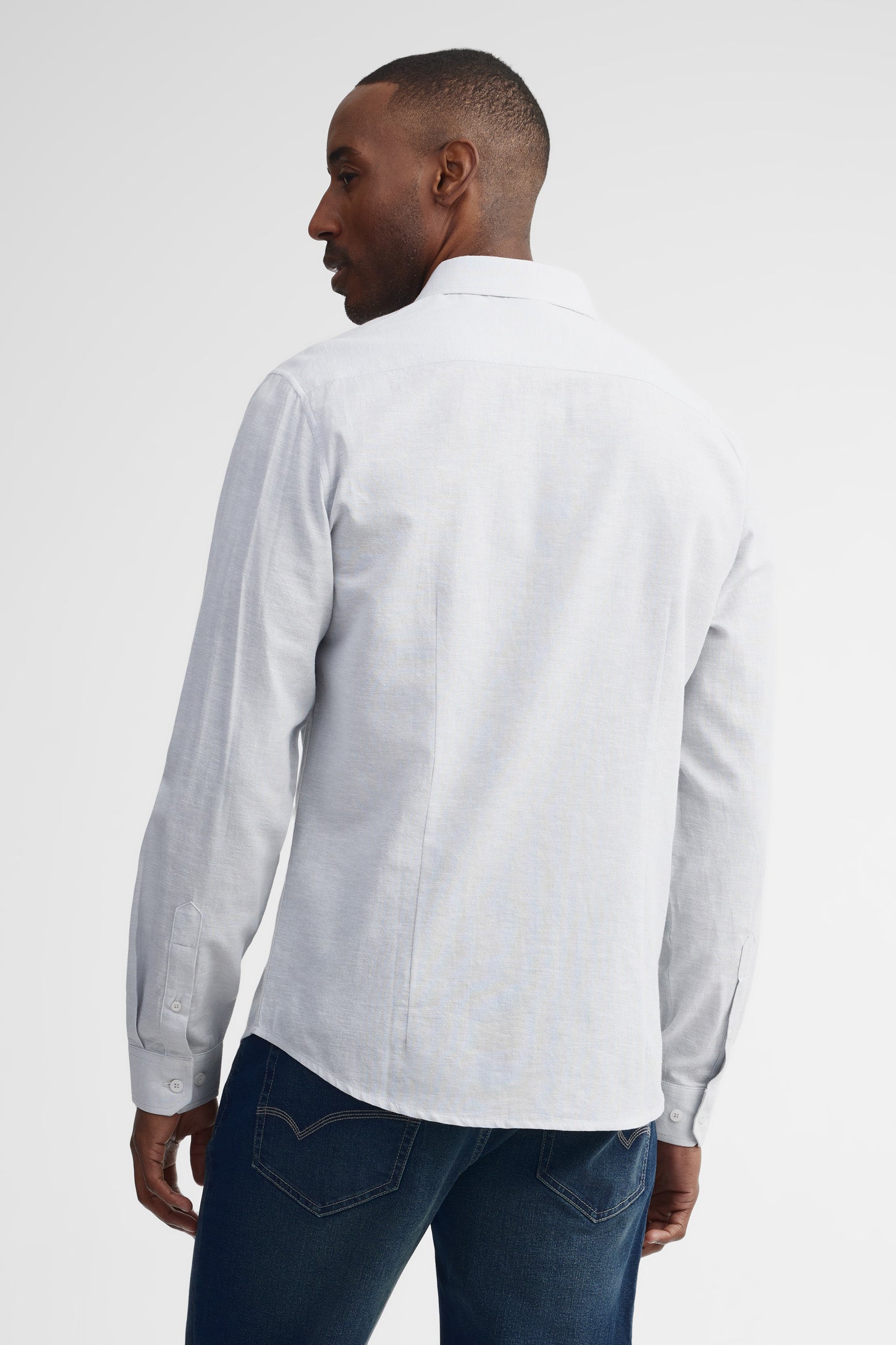Chemise coupe semi-ajustée lin et coton - Homme && GRIS
