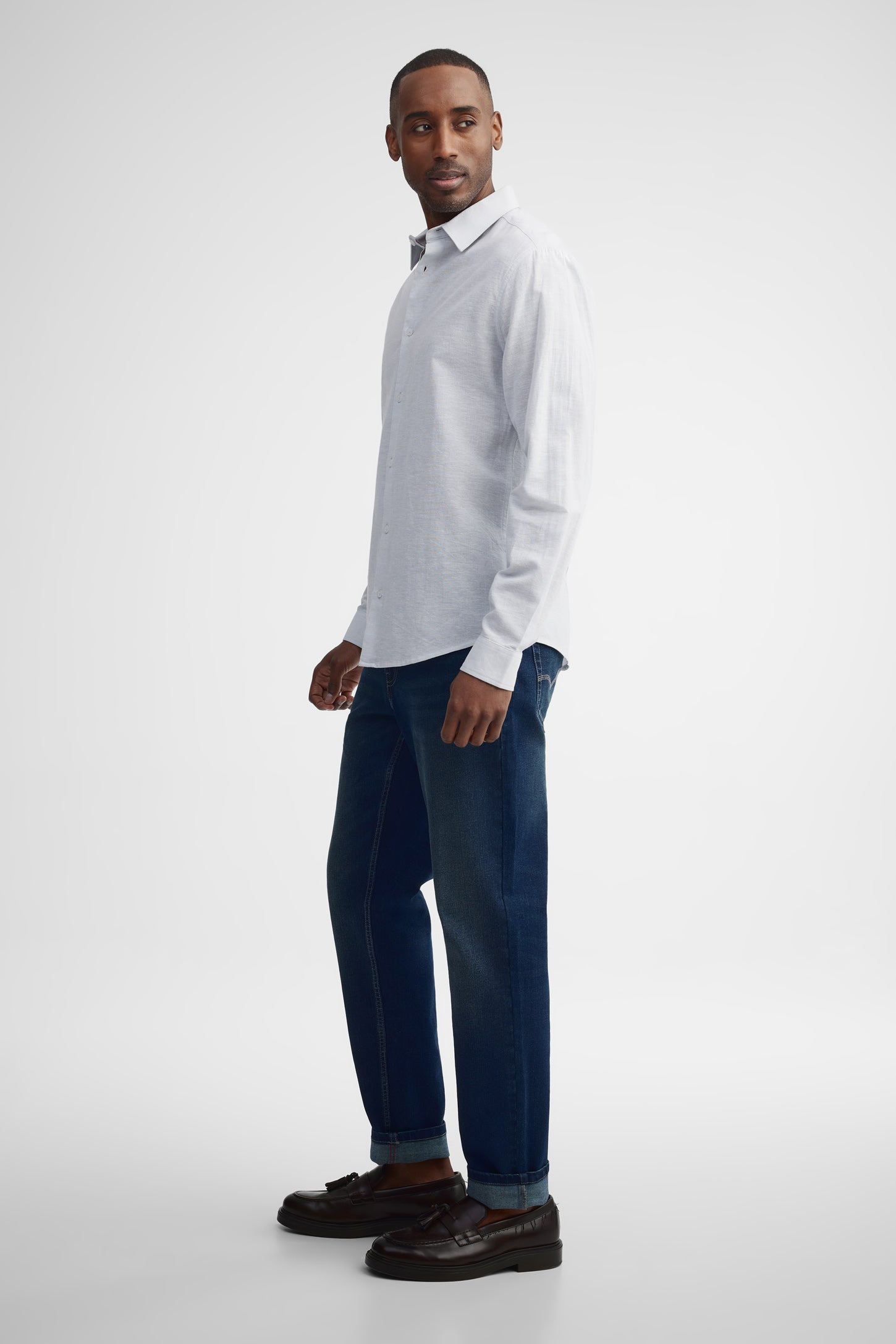 Chemise coupe semi-ajustée lin et coton - Homme && GRIS