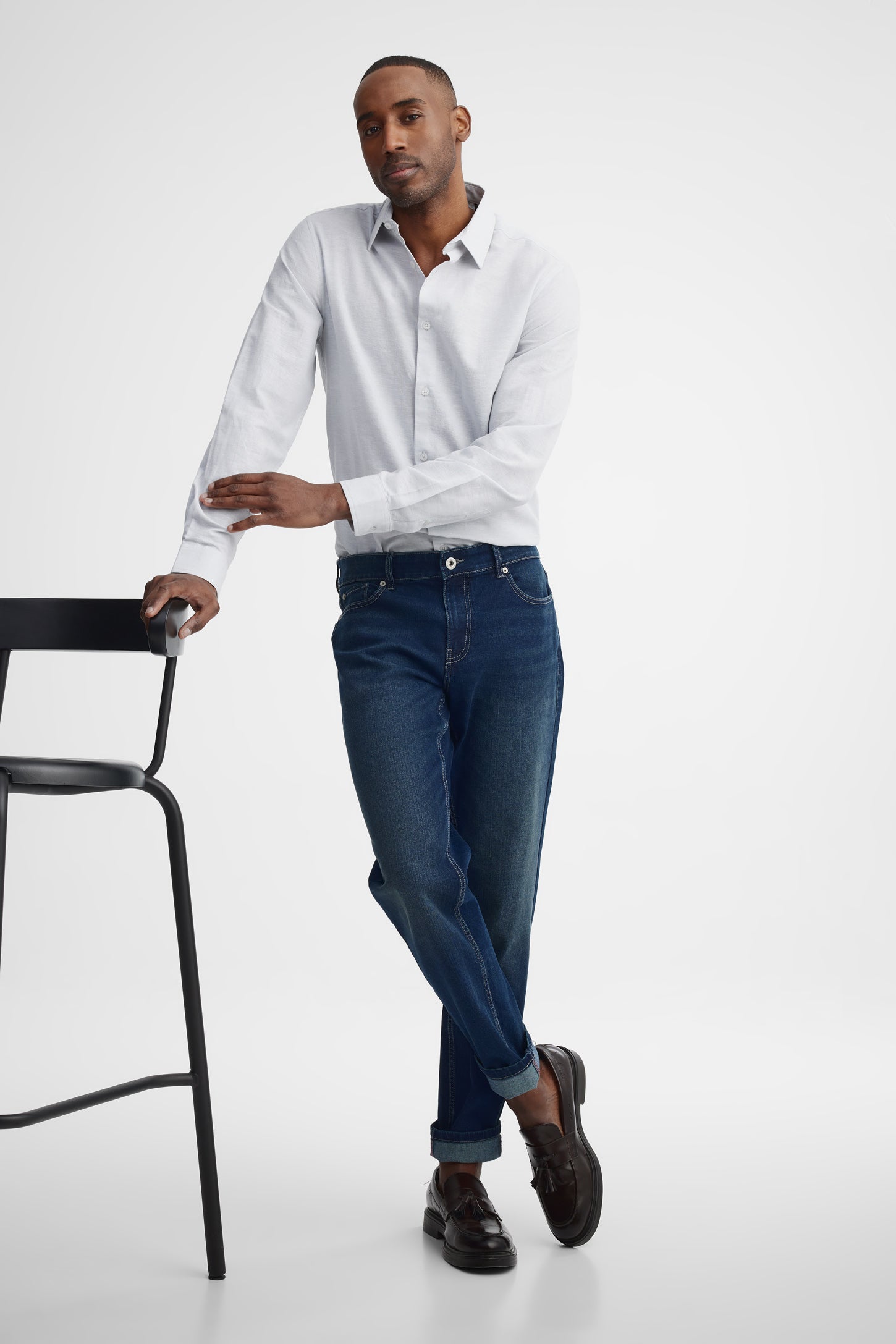 Chemise coupe semi-ajustée lin et coton - Homme && GRIS