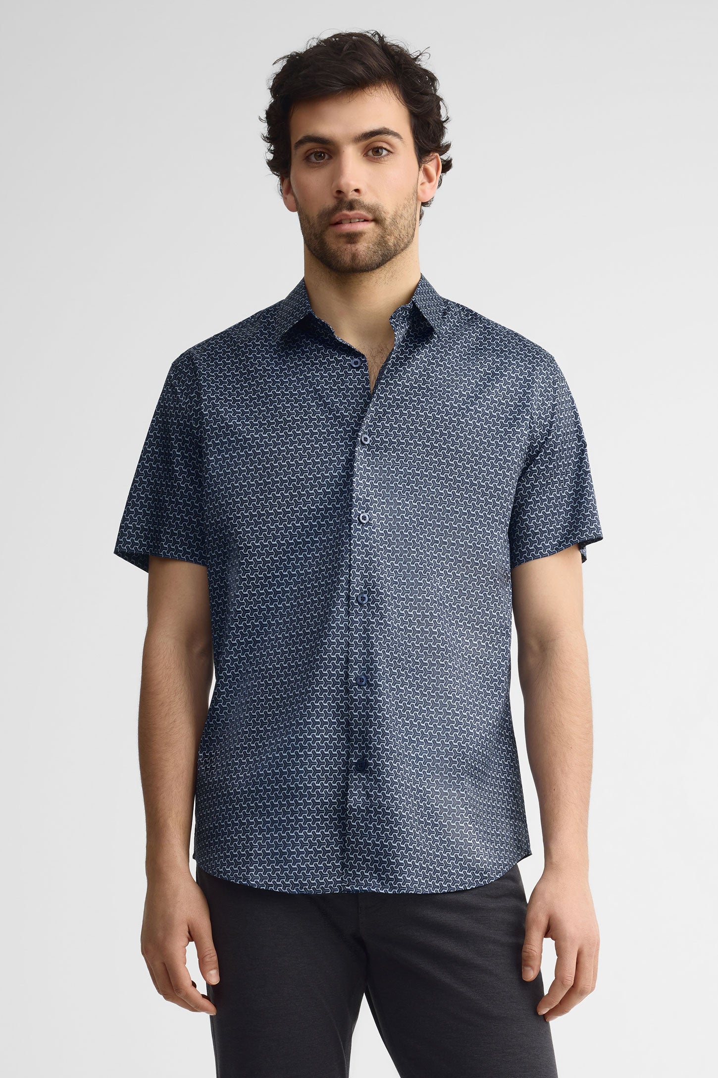 Chemise manches courtes microfibre - Homme && MARIN/MULTI