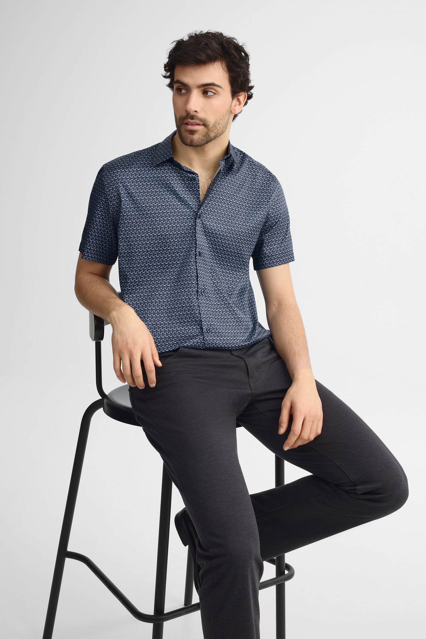 Chemise manches courtes microfibre - Homme && MARIN/MULTI