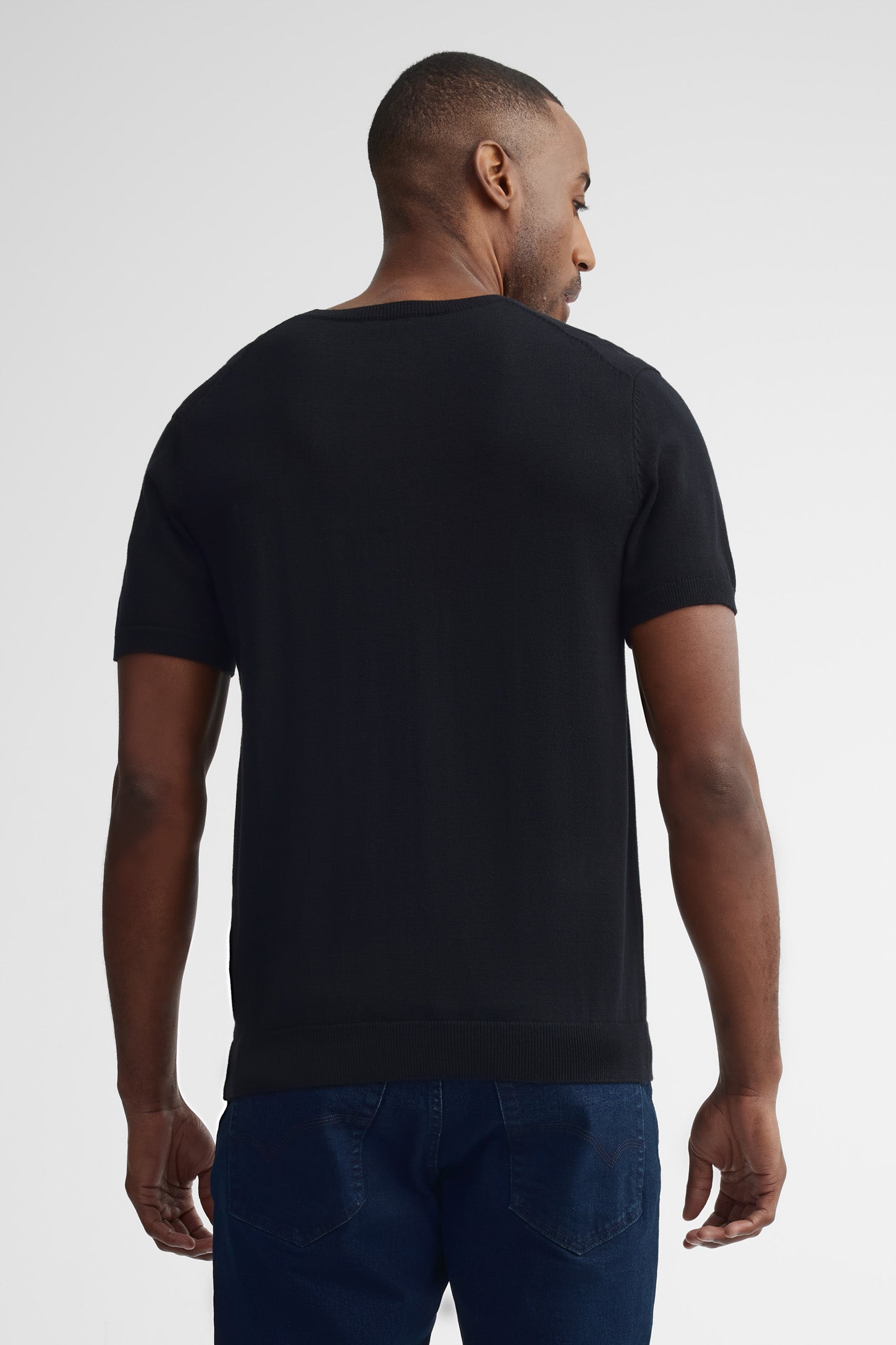 T-shirt col rond tricot - Homme && NOIR