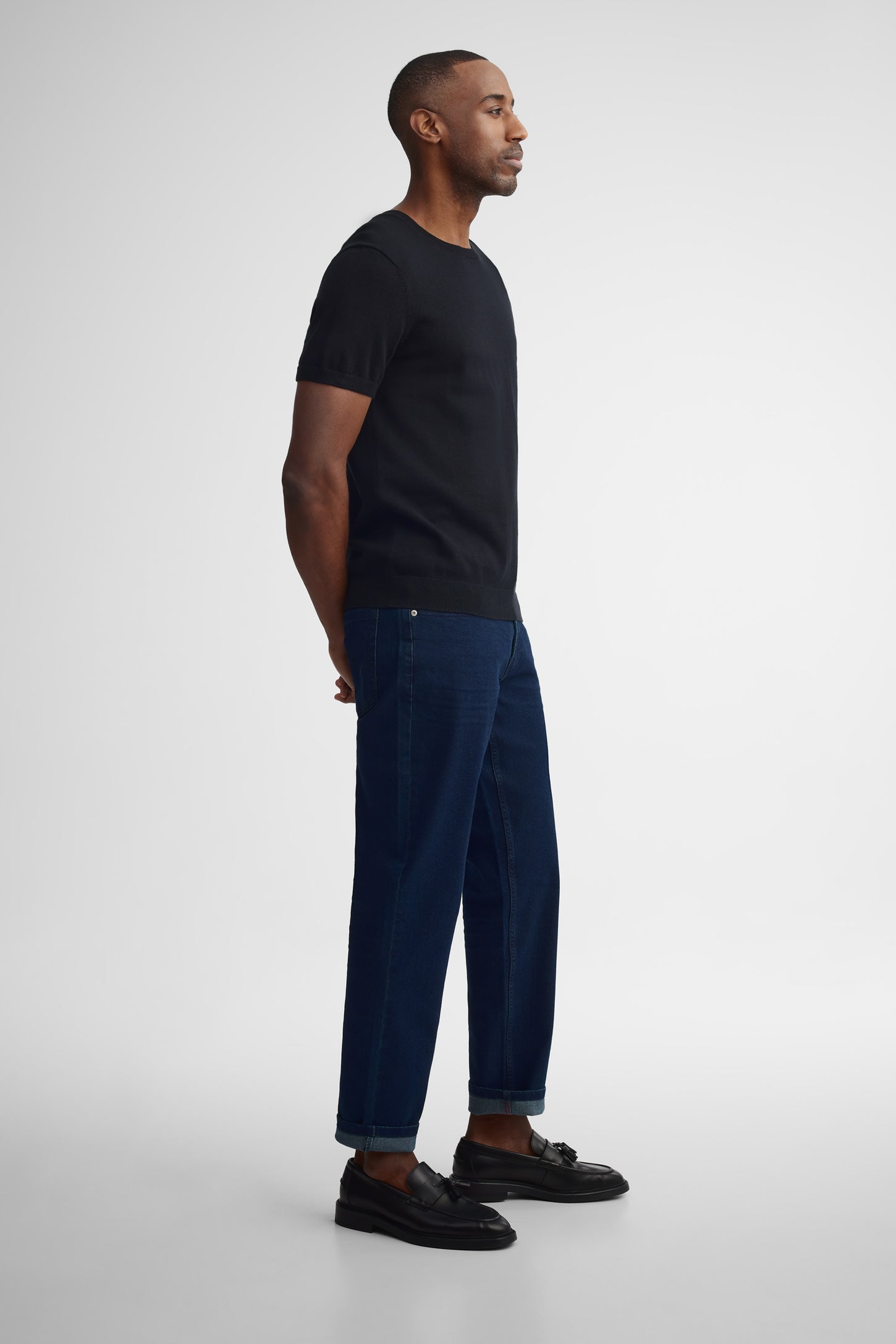 T-shirt col rond tricot - Homme && NOIR