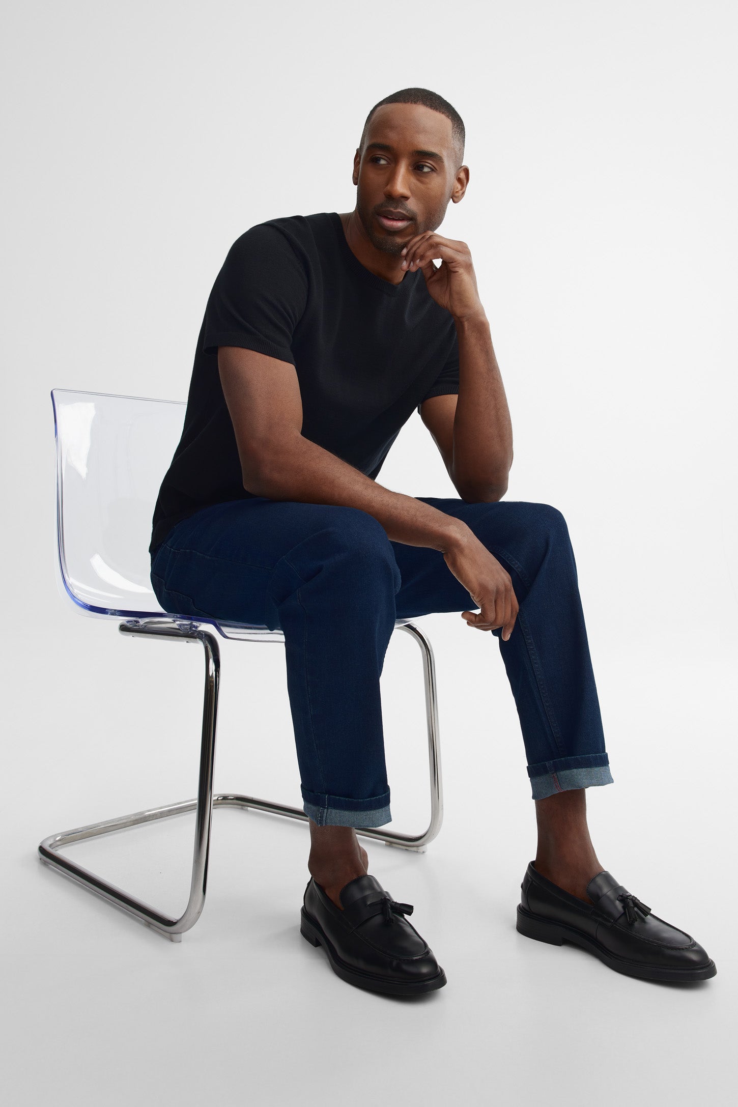T-shirt col rond tricot - Homme && NOIR