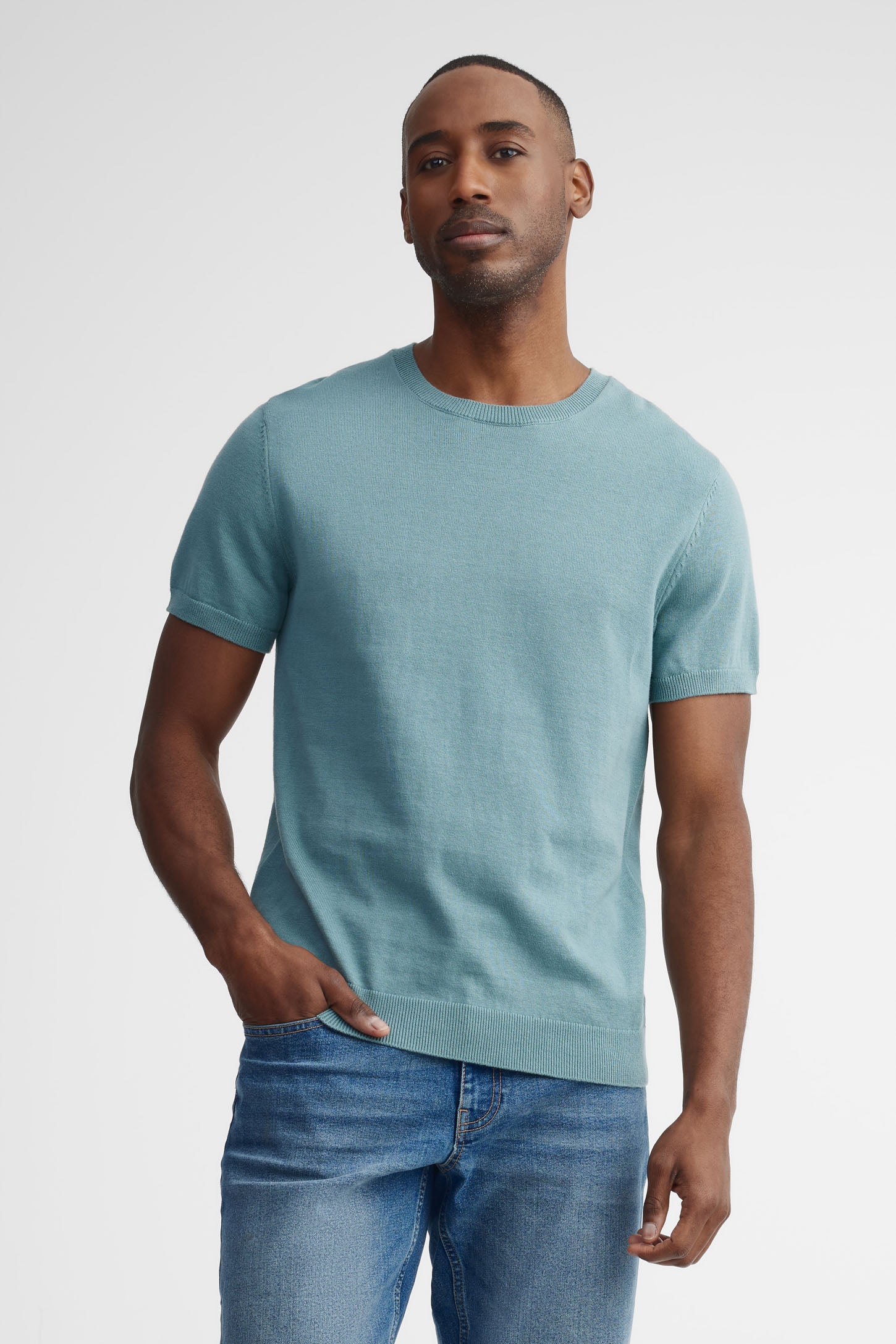 T-shirt col rond tricot - Homme && VERT