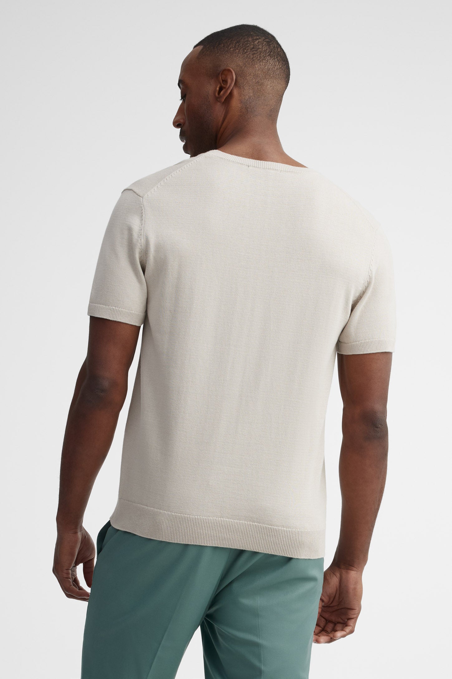 T-shirt col rond tricot - Homme && BEIGE