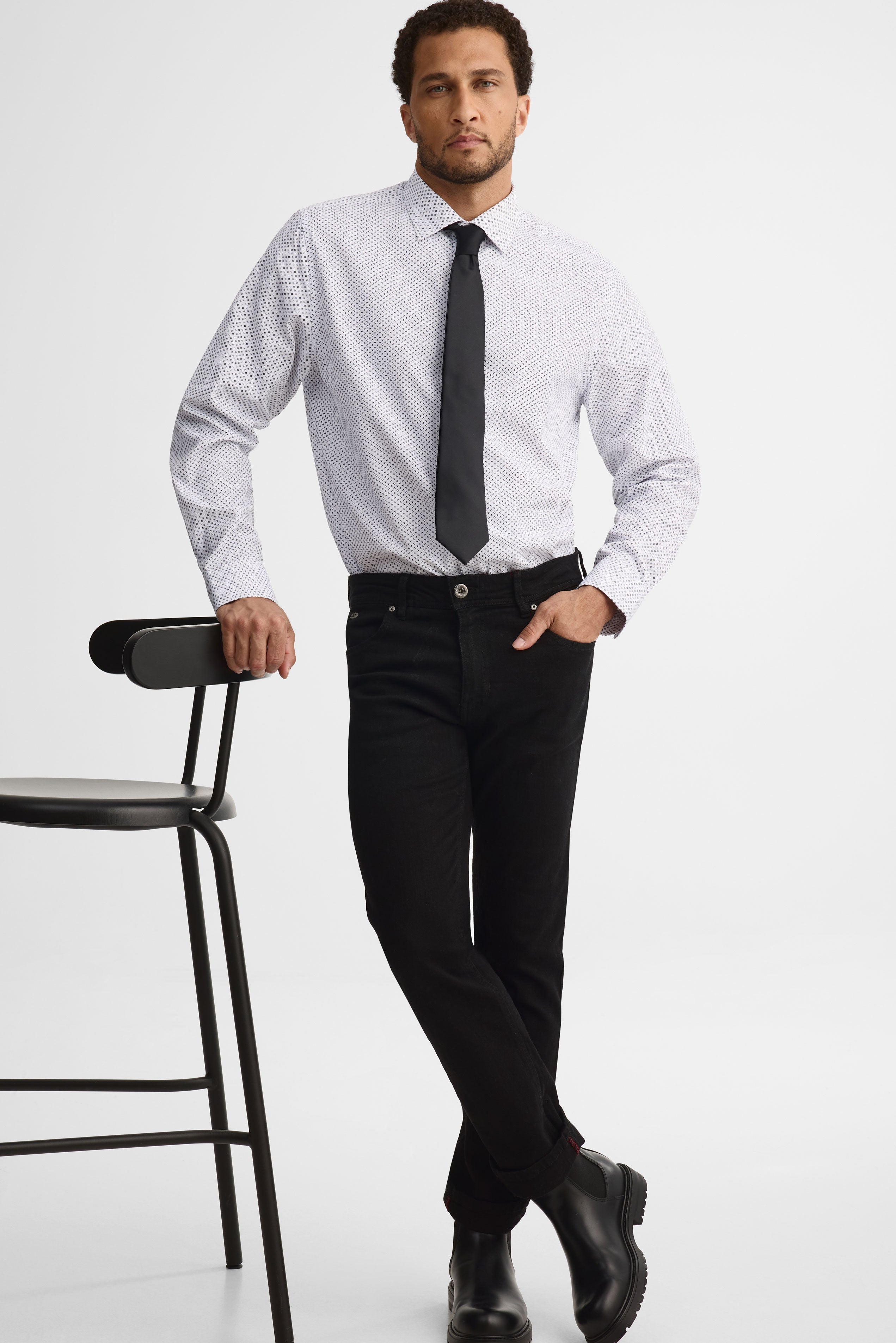 Chemise coupe régulière et cravate - Homme && BLANC